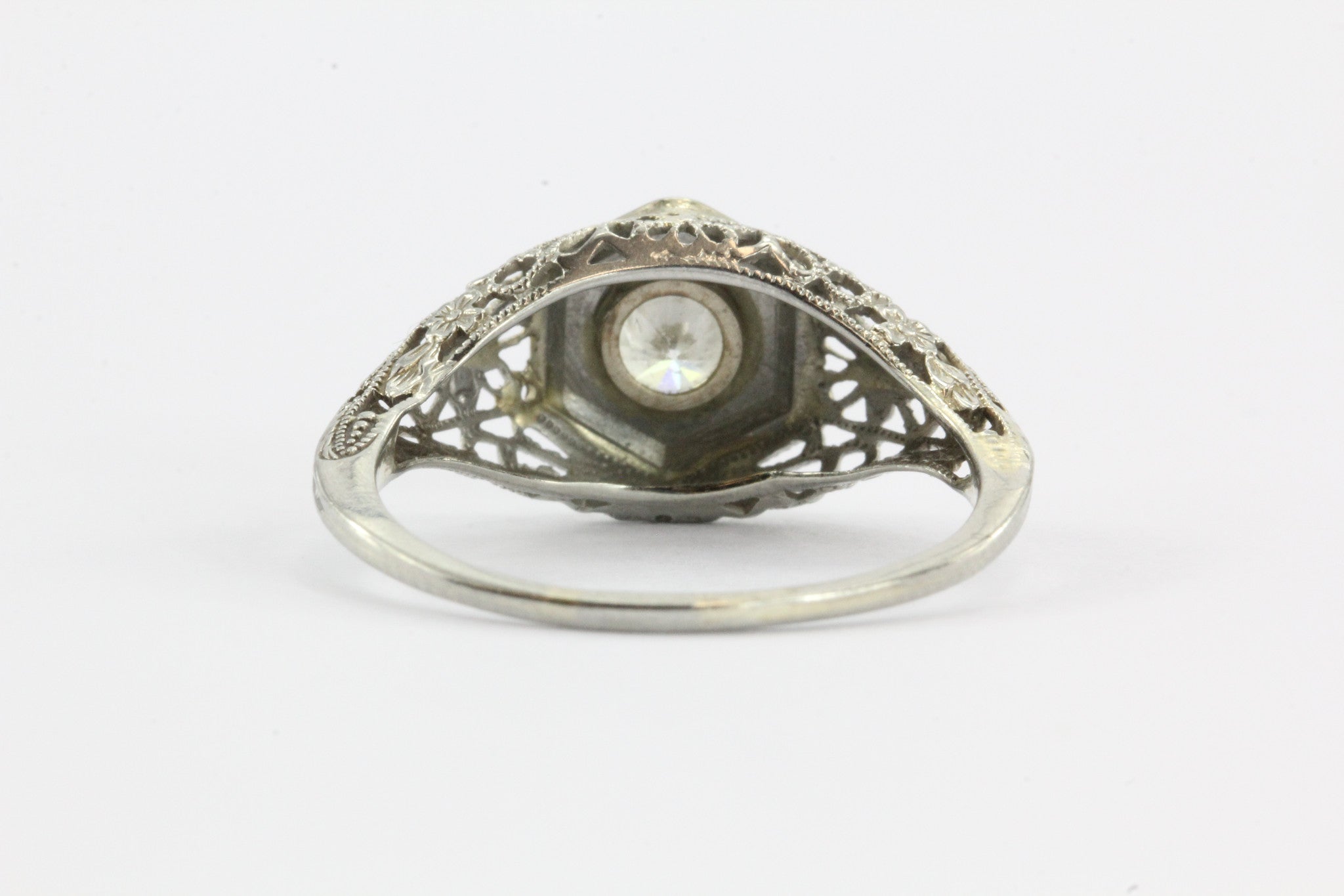 Antique Art Deco 18K White Gold Transition Cut Diamond Engagement Ring - Queen May