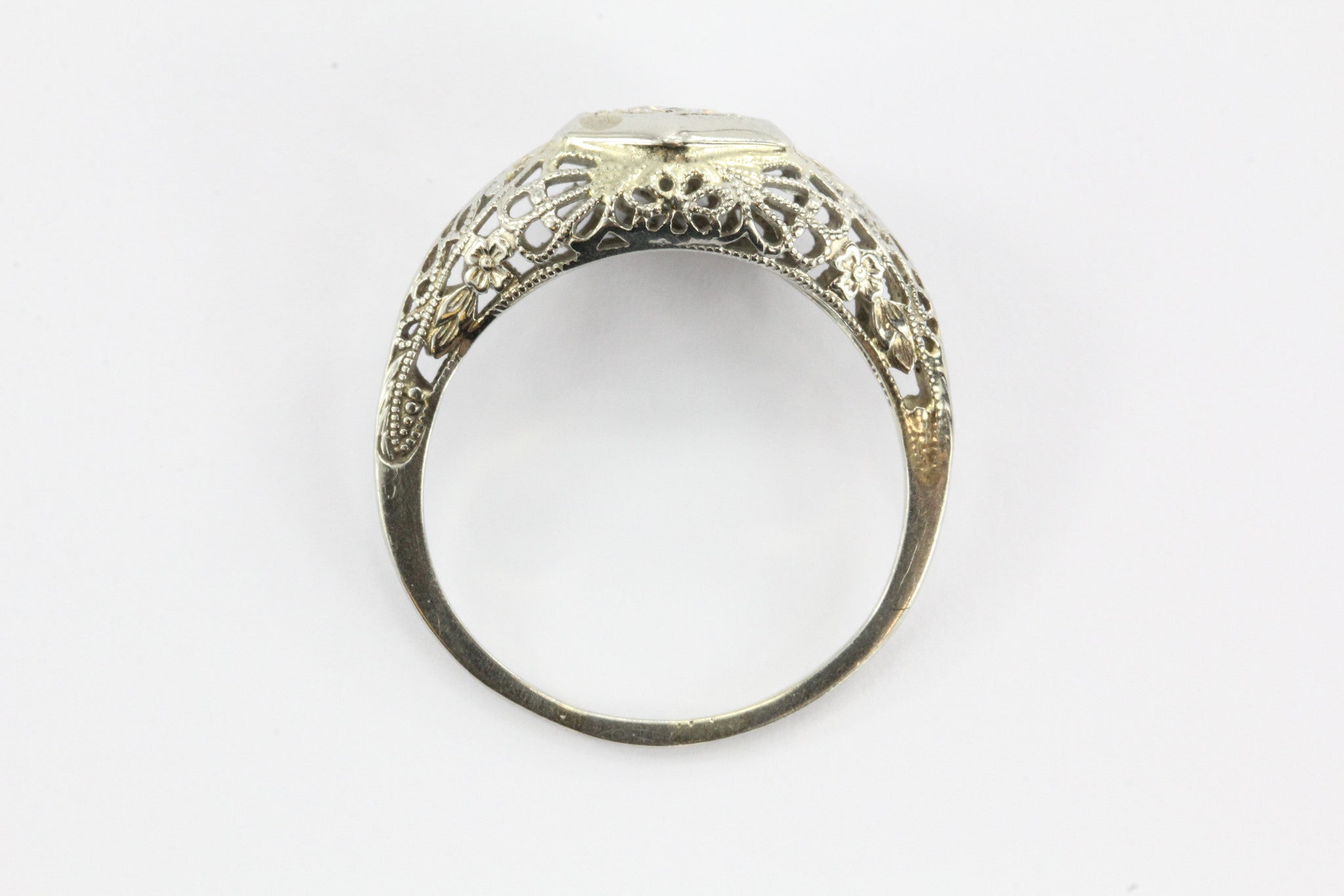 Antique Art Deco 18K White Gold Transition Cut Diamond Engagement Ring - Queen May