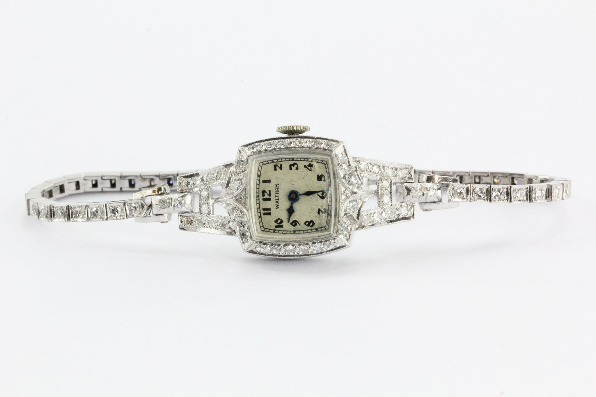 Antique Art Deco Platinum & 14K White Gold Diamond 17 Jewel Waltham Watch - Queen May