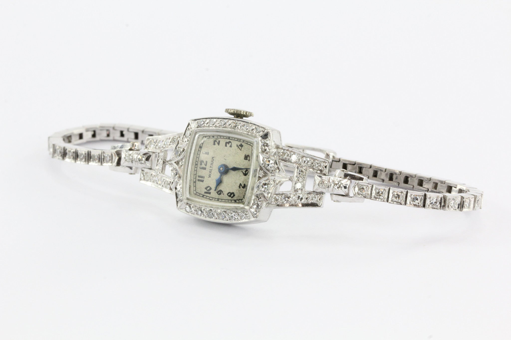 Antique Art Deco Platinum & 14K White Gold Diamond 17 Jewel Waltham Watch - Queen May