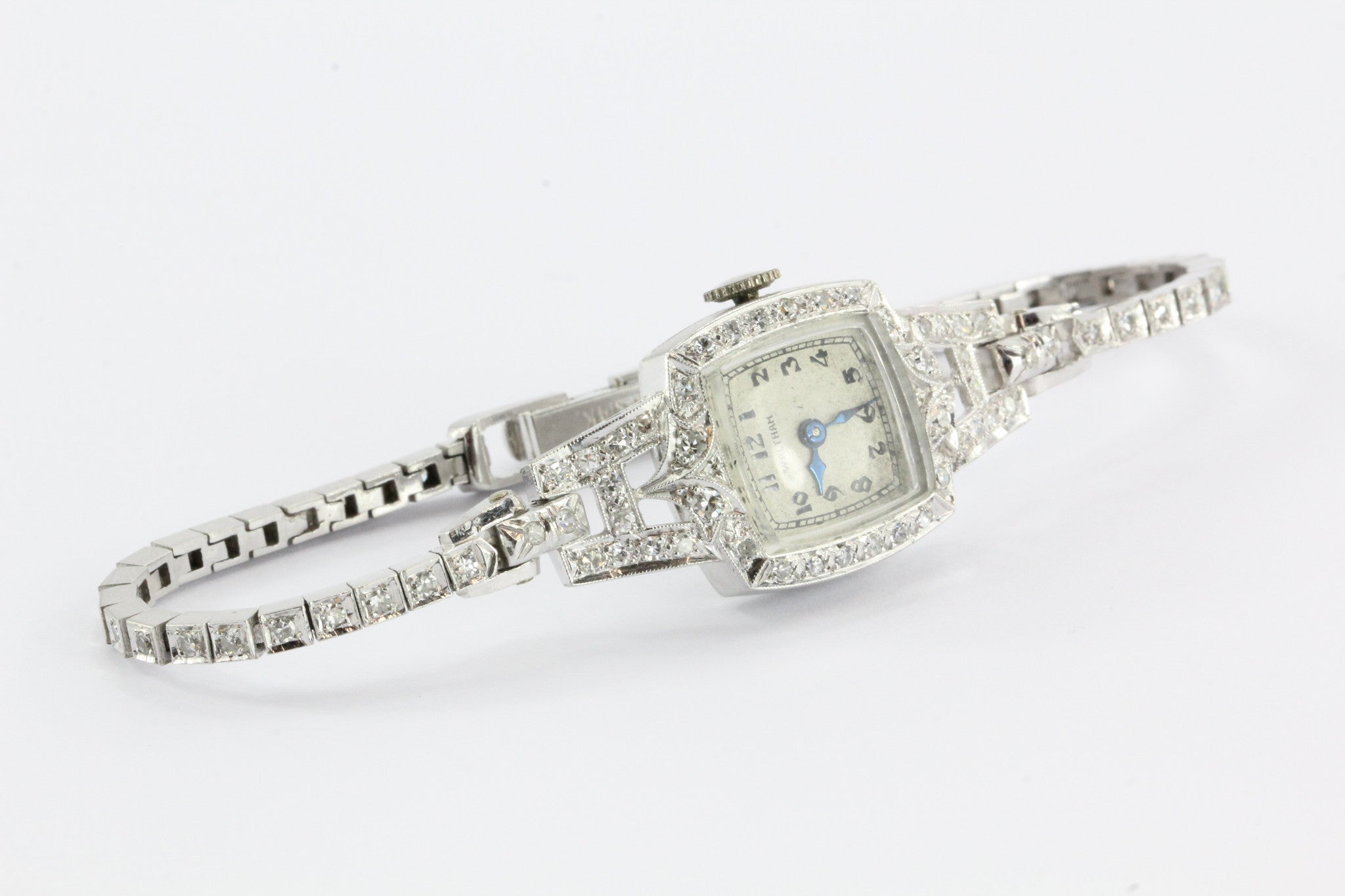 Antique Art Deco Platinum & 14K White Gold Diamond 17 Jewel Waltham Watch - Queen May