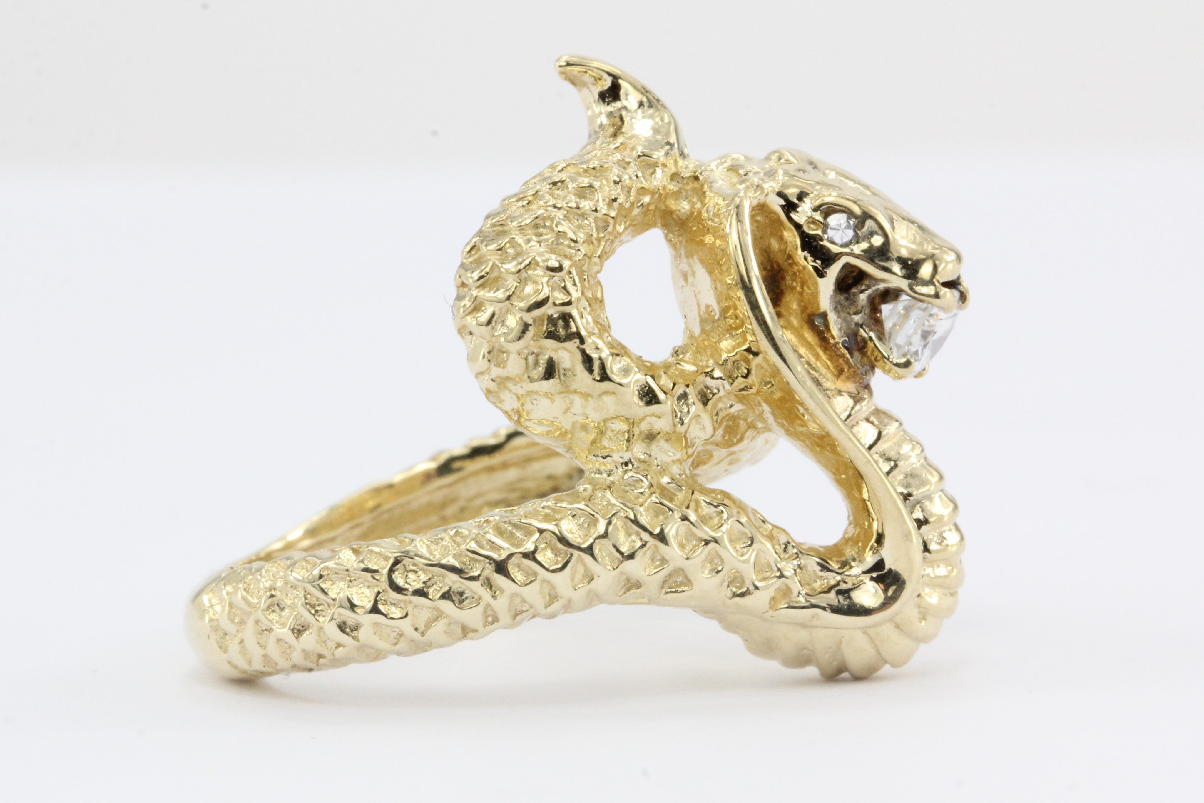 14K Gold Poised to Strike Diamond Figural Cobra Snake Ring - Queen May