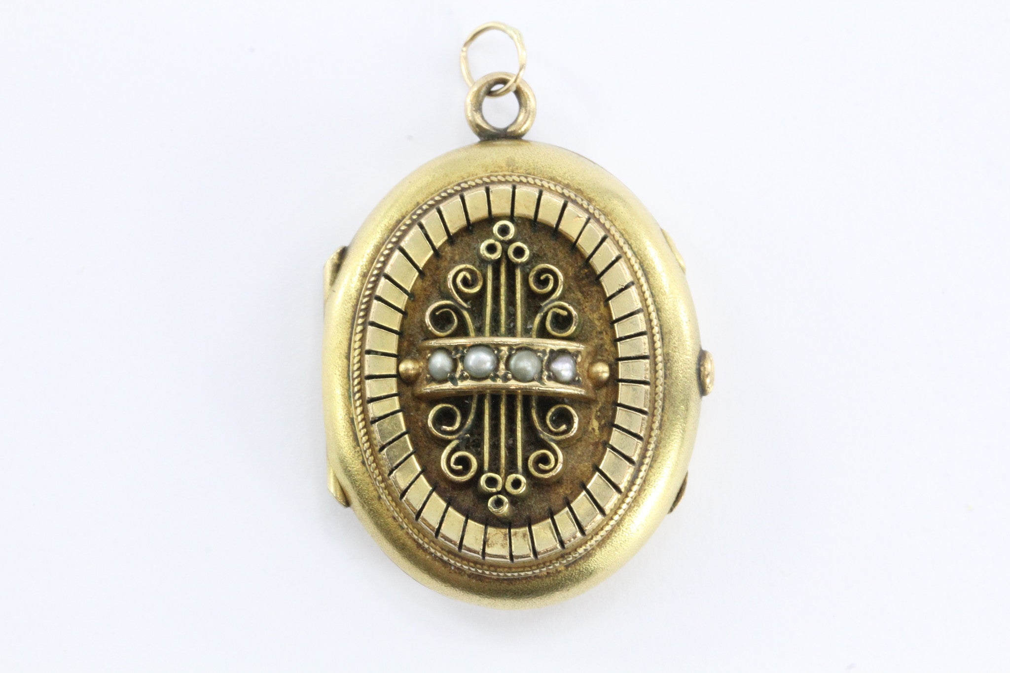 Victorian Antique 18k Solid Yellow Gold Seed Pearl Locket - Queen May