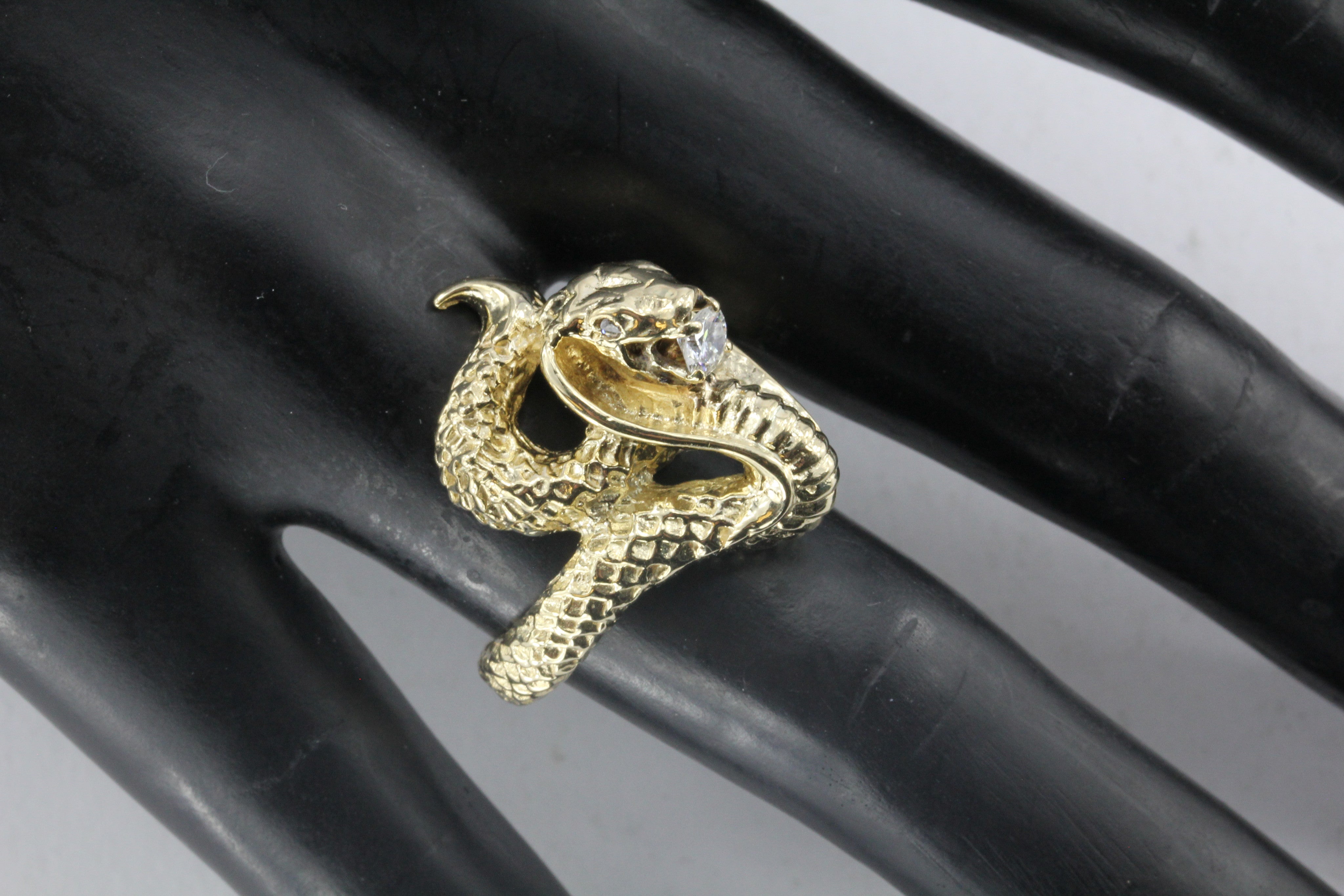 14K Gold Poised to Strike Diamond Figural Cobra Snake Ring - Queen May