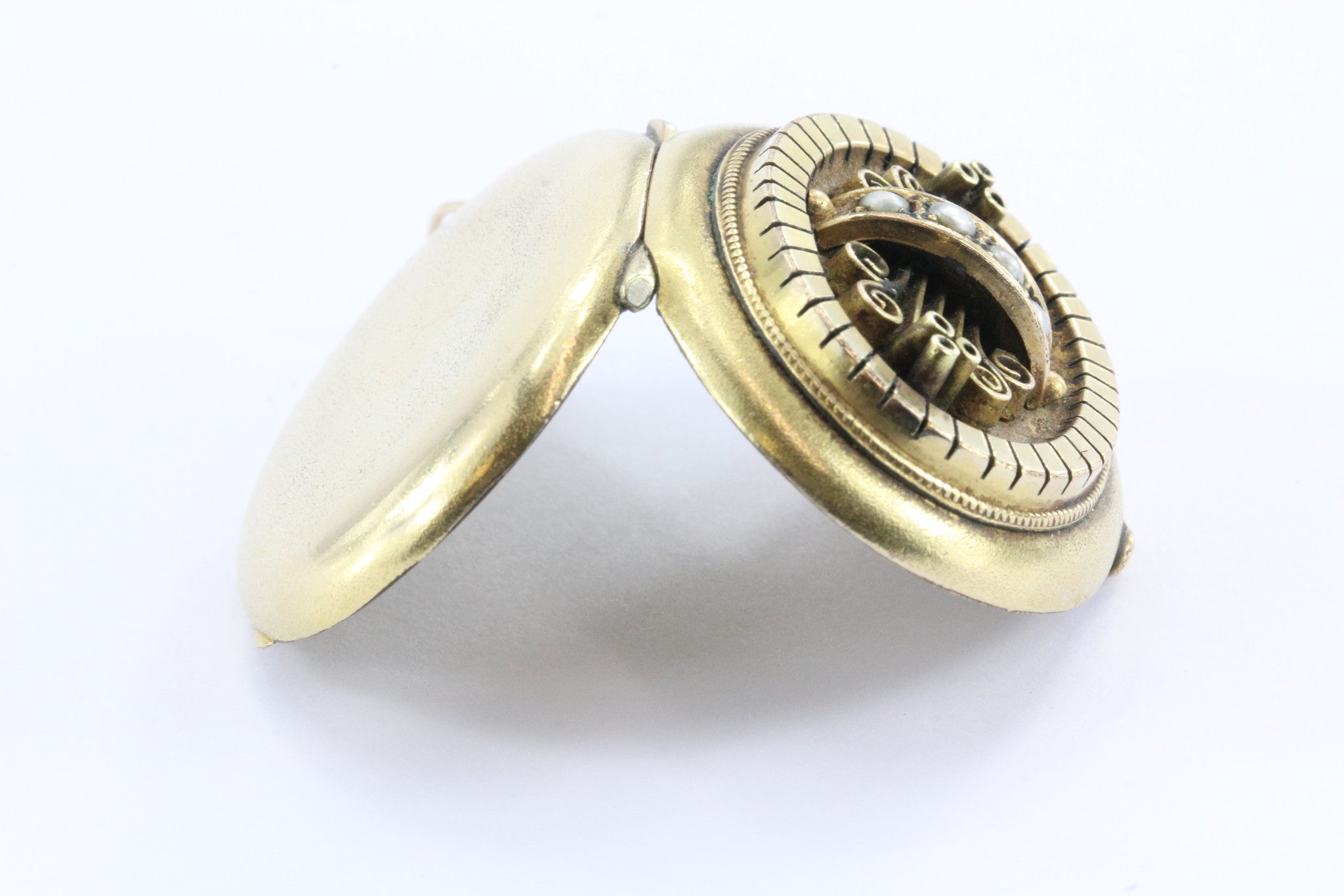 Victorian Antique 18k Solid Yellow Gold Seed Pearl Locket - Queen May