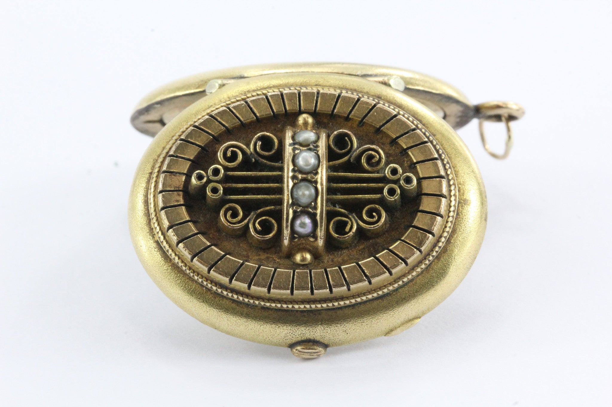 Victorian Antique 18k Solid Yellow Gold Seed Pearl Locket - Queen May