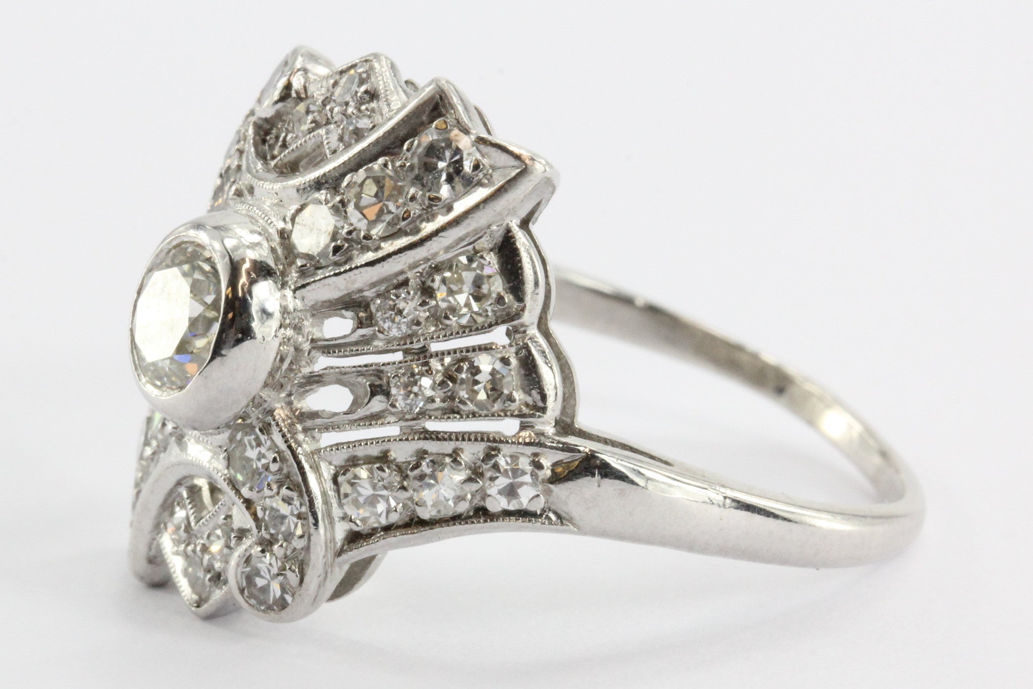 Art Deco Diamond & Platinum Engagement Ring .60 Old European Center - Queen May