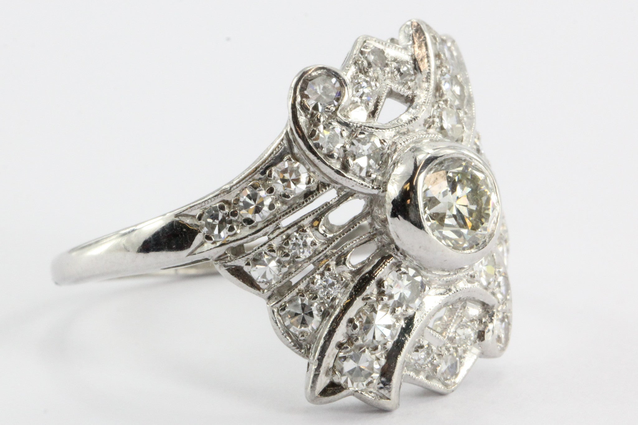 Art Deco Diamond & Platinum Engagement Ring .60 Old European Center - Queen May