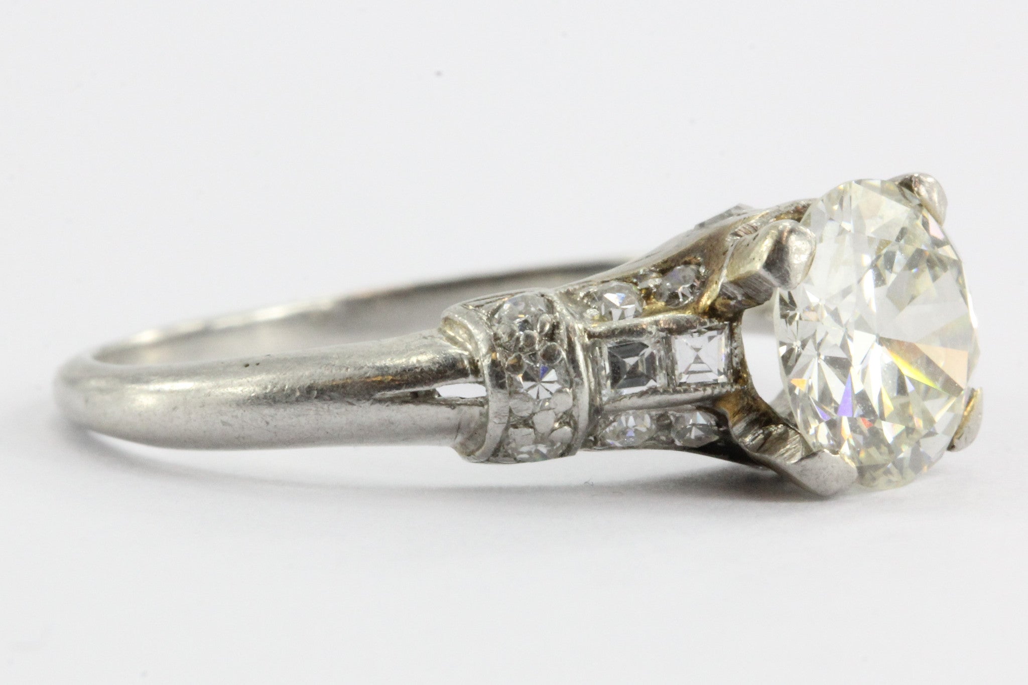 Art Deco Old European Cut 1.3 Carat Diamond Platinum Engagement Ring - Queen May