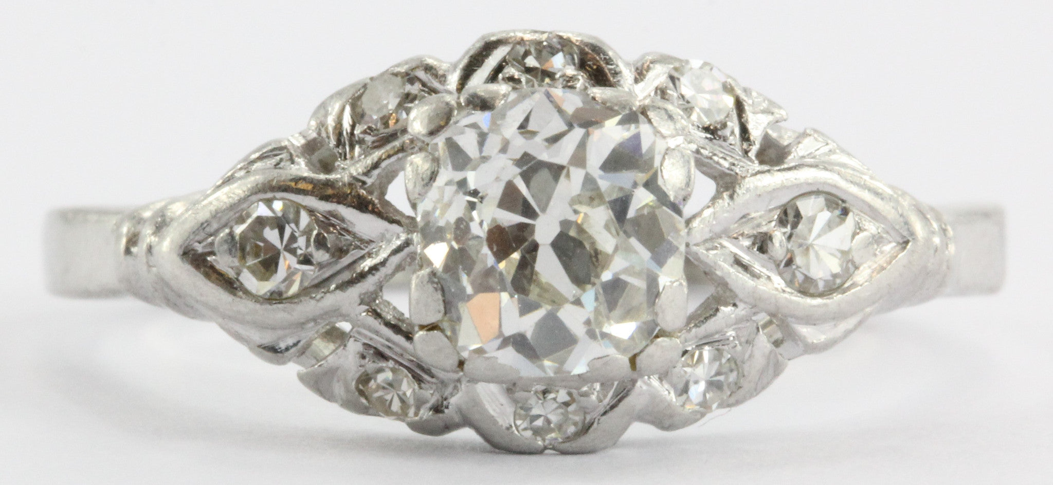 Art Deco Platinum 1 CTW Old Mine Cut Diamond Engagement Ring - Queen May