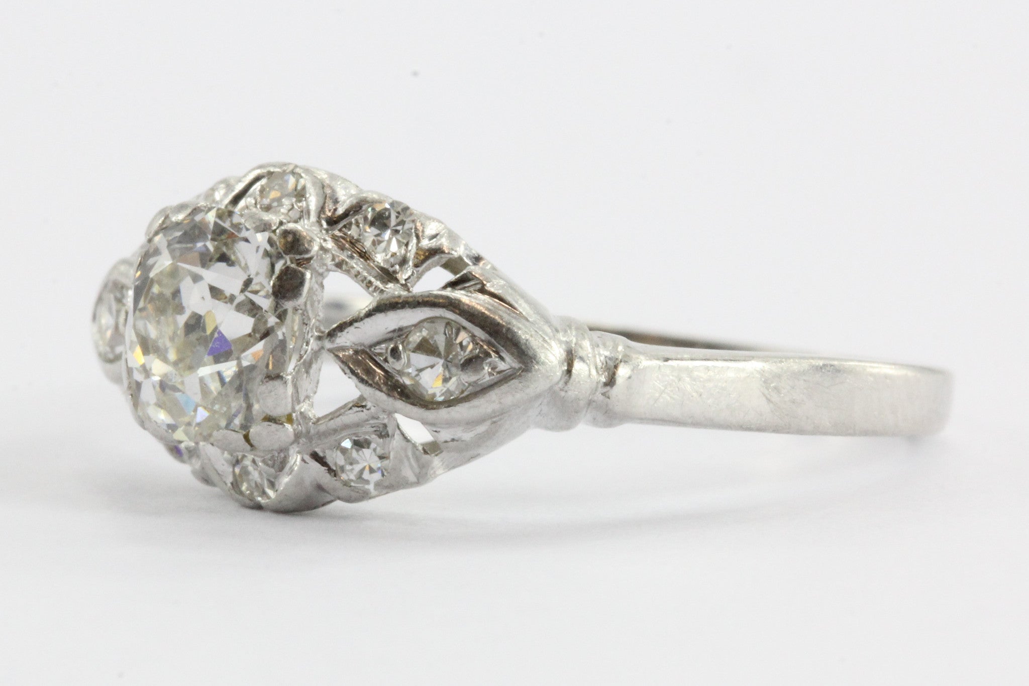 Art Deco Platinum 1 CTW Old Mine Cut Diamond Engagement Ring - Queen May