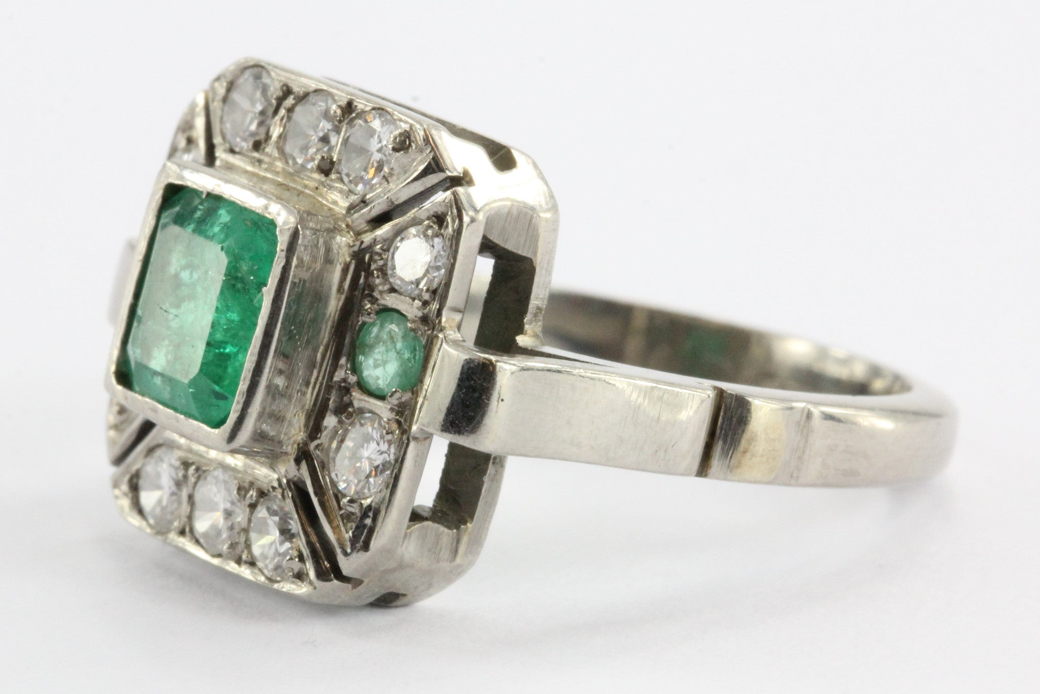 Art Deco Platinum Emerald & Diamond Ring - Queen May