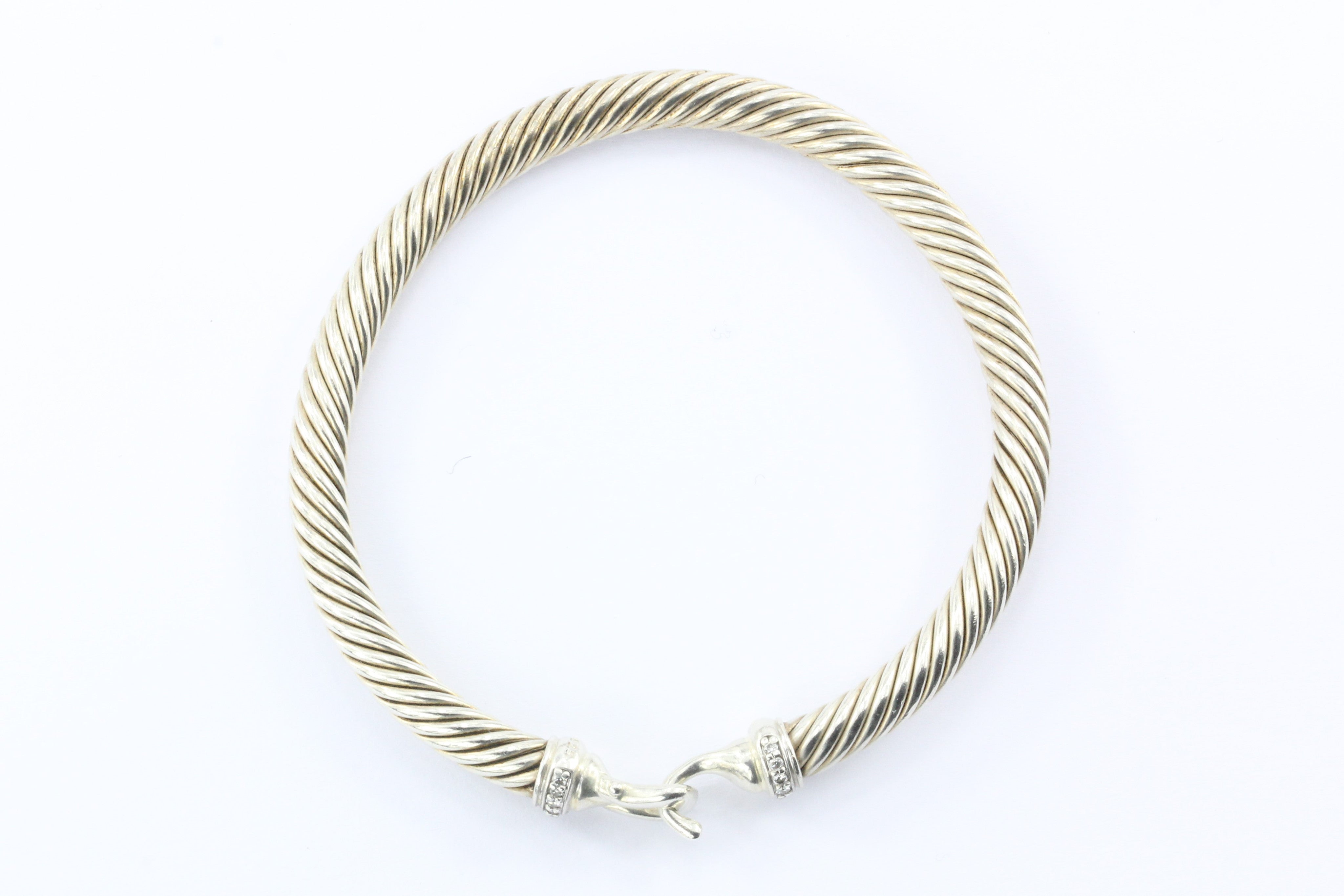 David Yurman Sterling Silver Diamond Cable Hook 5mm Bangle Bracelet - Queen May