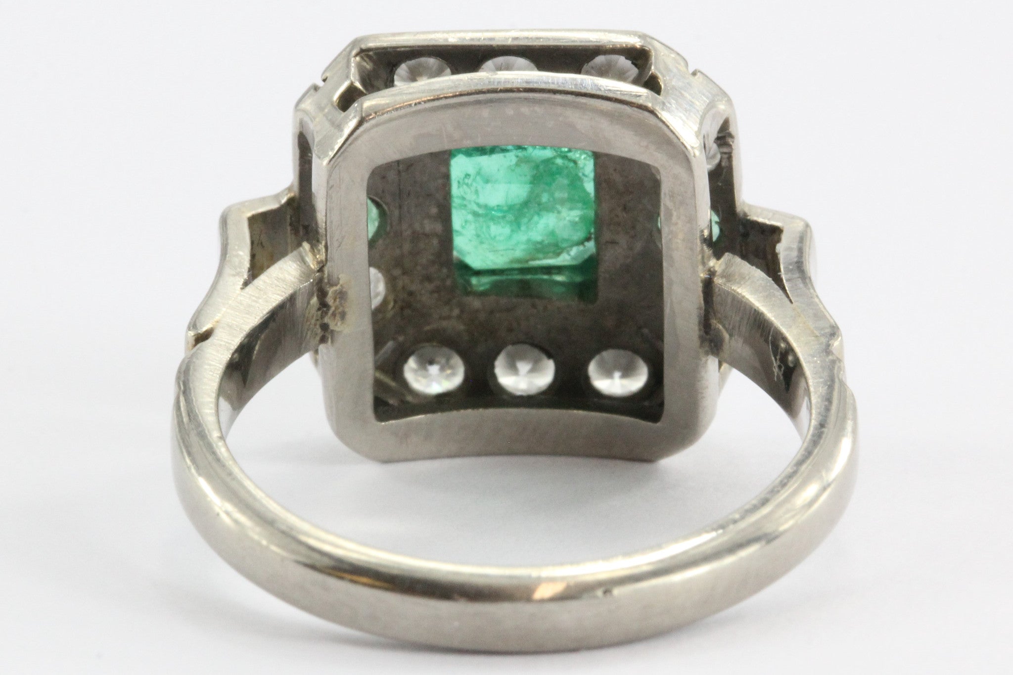 Art Deco Platinum Emerald & Diamond Ring - Queen May