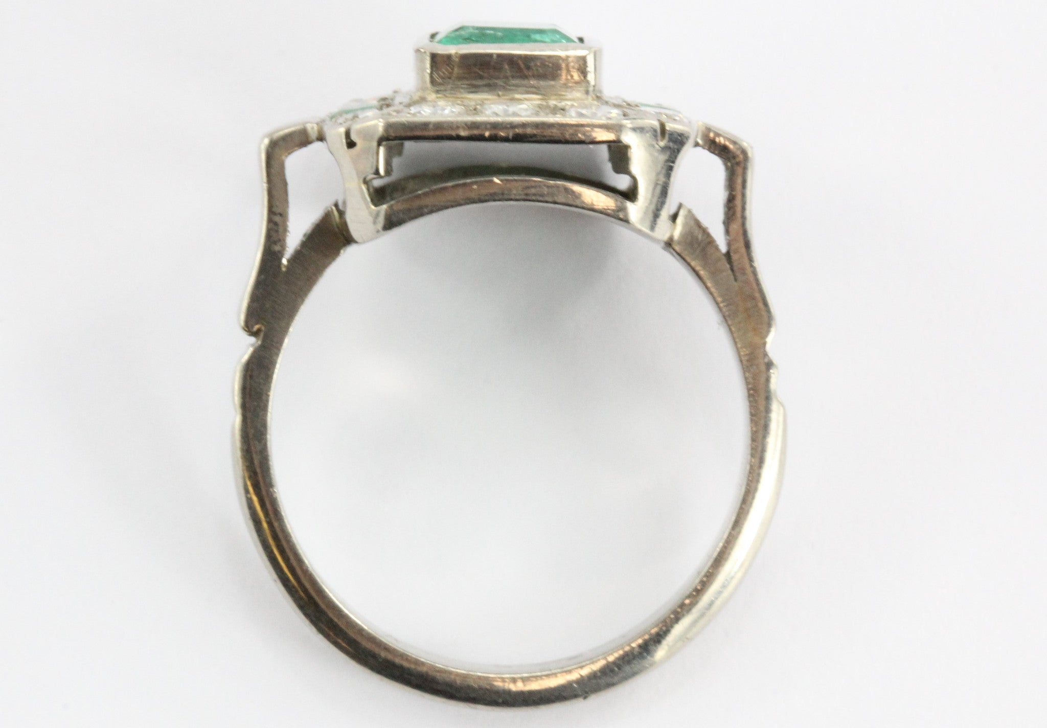 Art Deco Platinum Emerald & Diamond Ring - Queen May