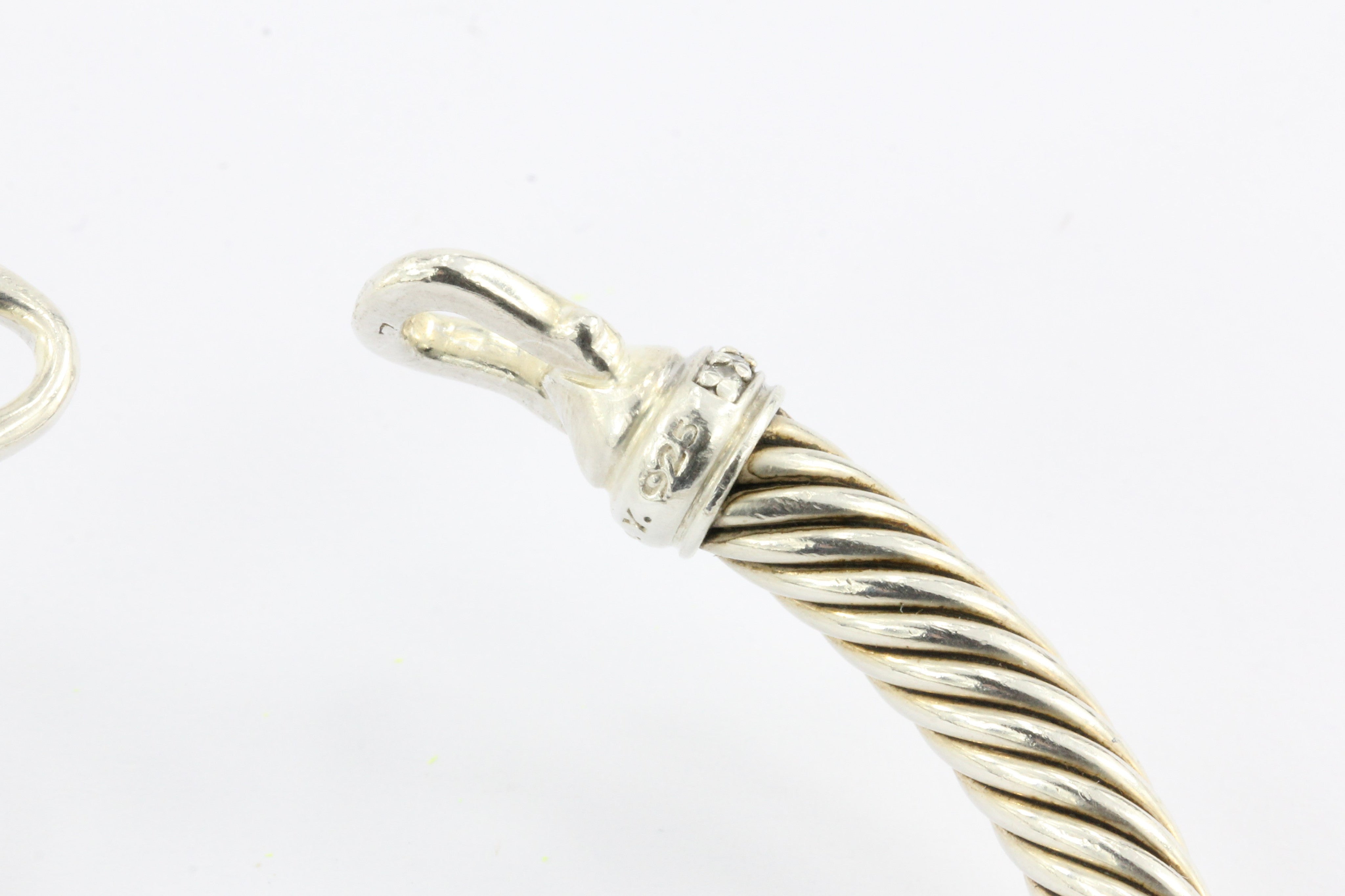David Yurman Sterling Silver Diamond Cable Hook 5mm Bangle Bracelet - Queen May