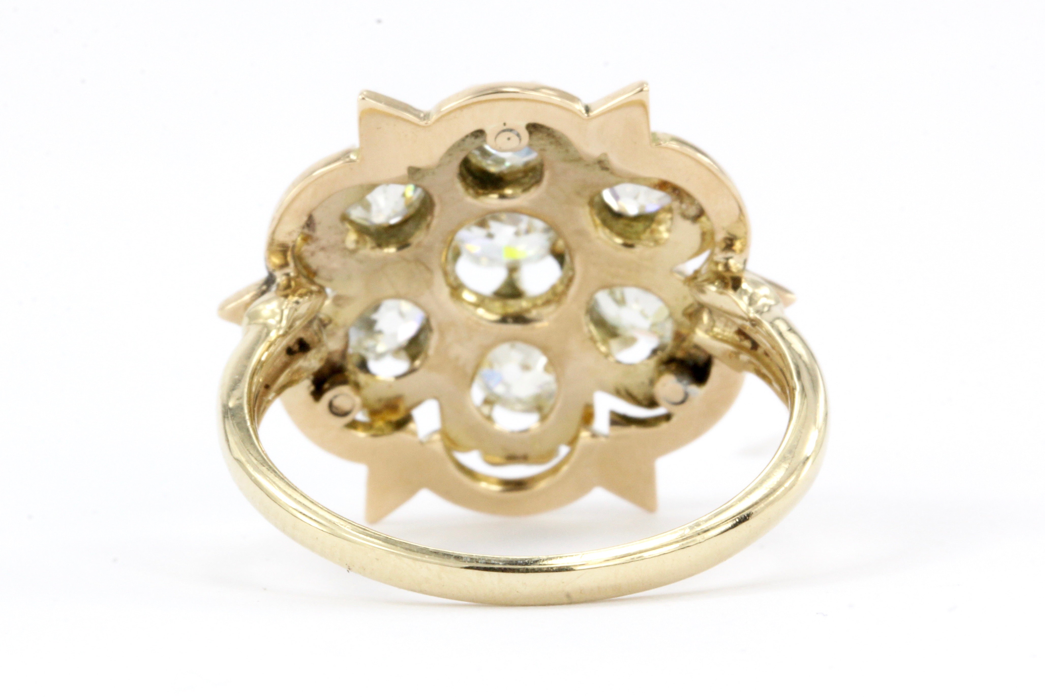 Victorian 14K Gold Black Enamel Old European & Old Mine Diamond Starburst Ring - Queen May