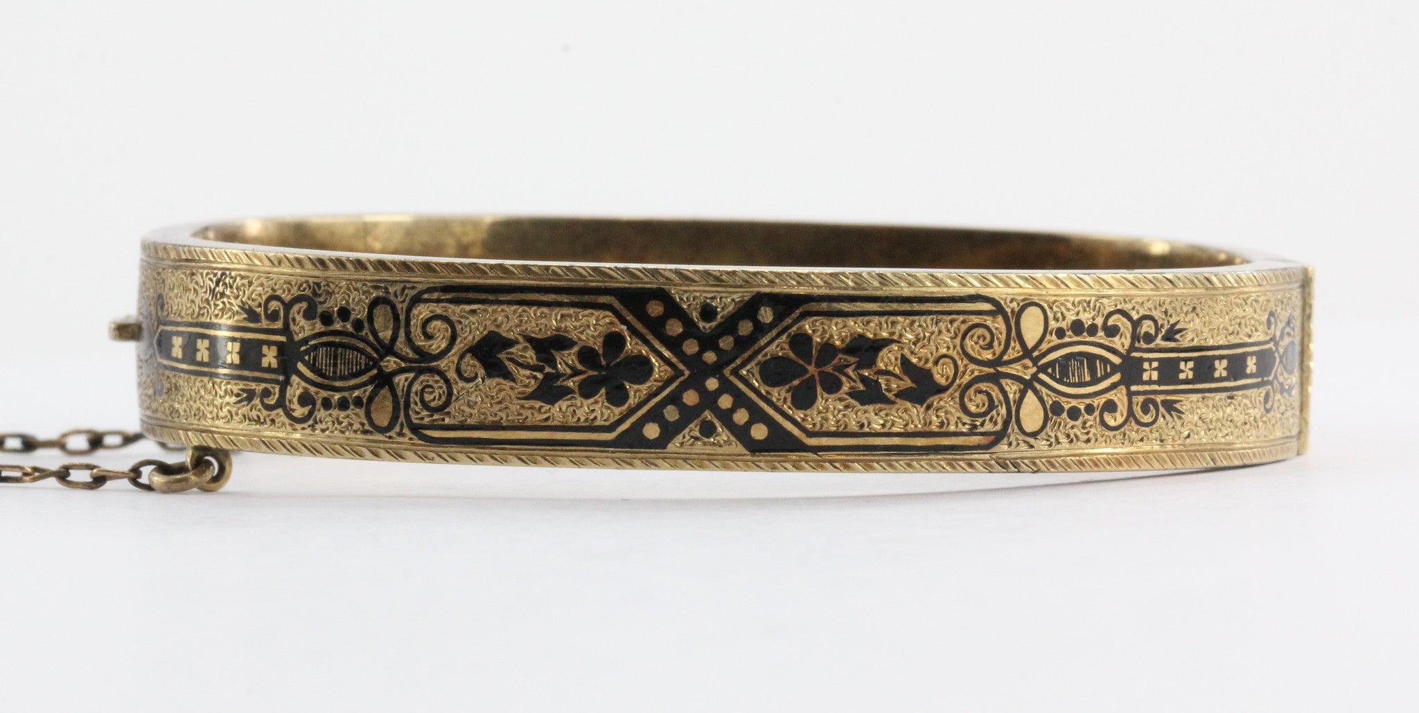 Pair of Matching Antique Victorian Enamel 14K Gold Bangle Bracelets - Queen May