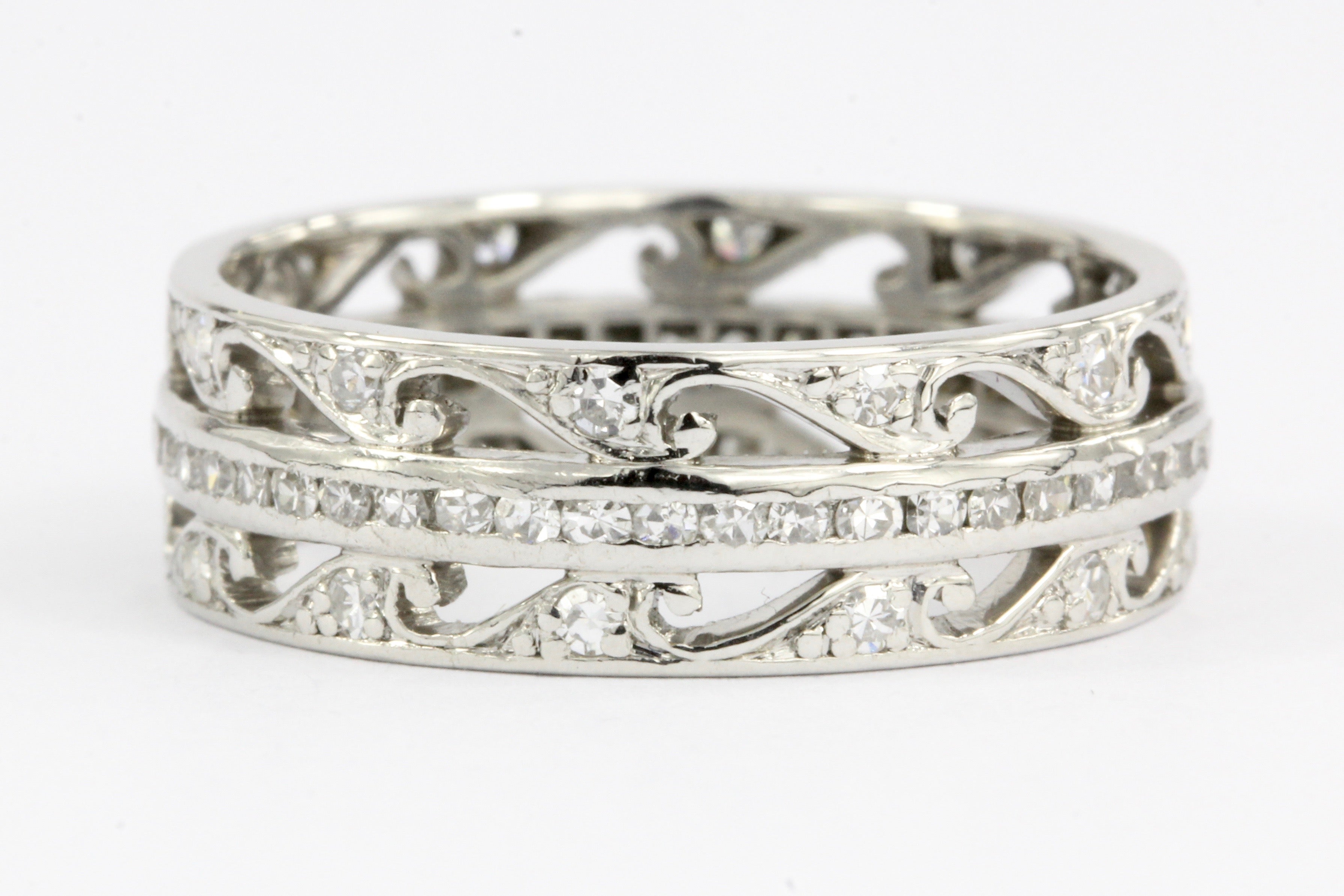 Art Nouveau Platinum Diamond Wave Edge Band Ring c.1910 - Queen May