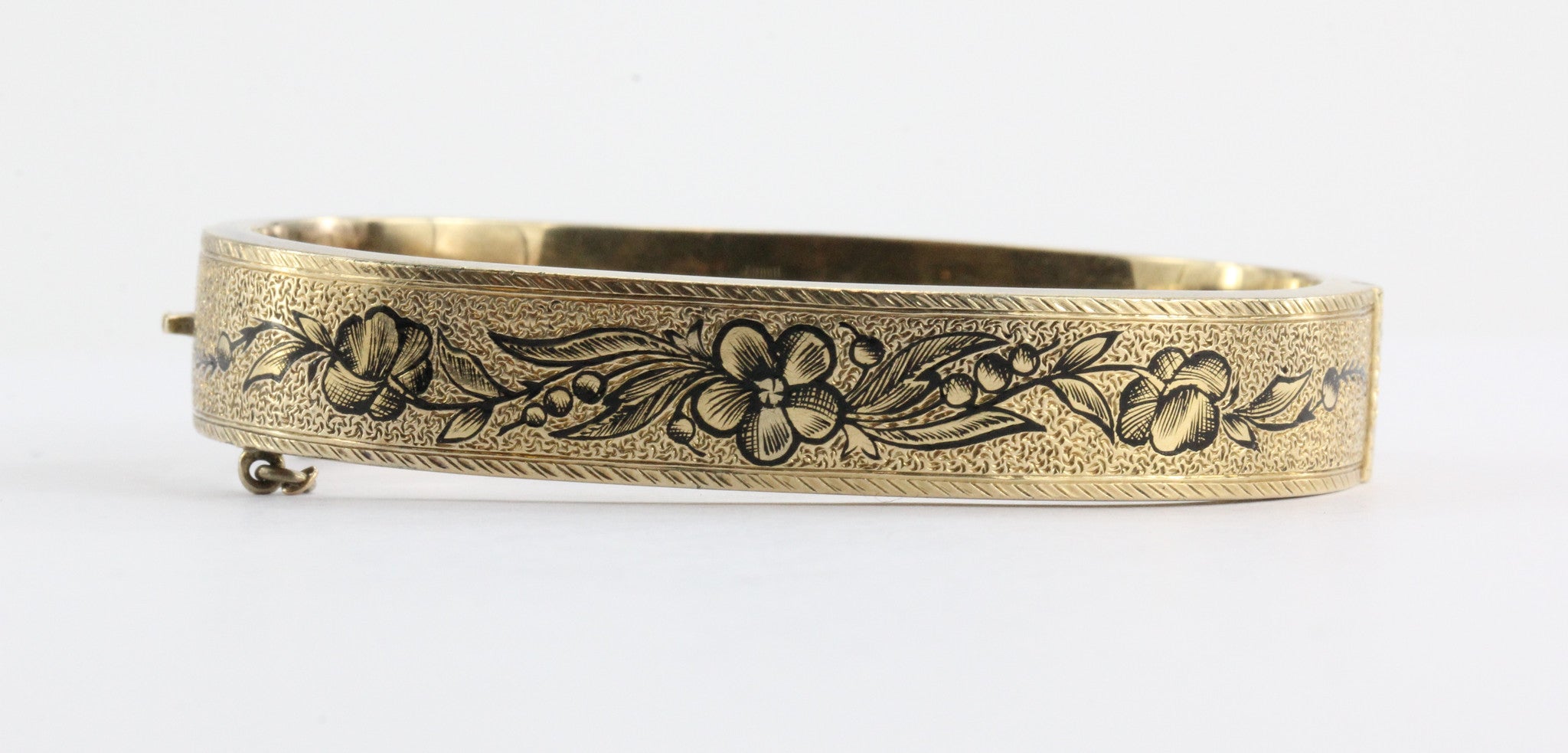 Pair of Matching Antique Victorian Enamel 14K Gold Bangle Bracelets - Queen May