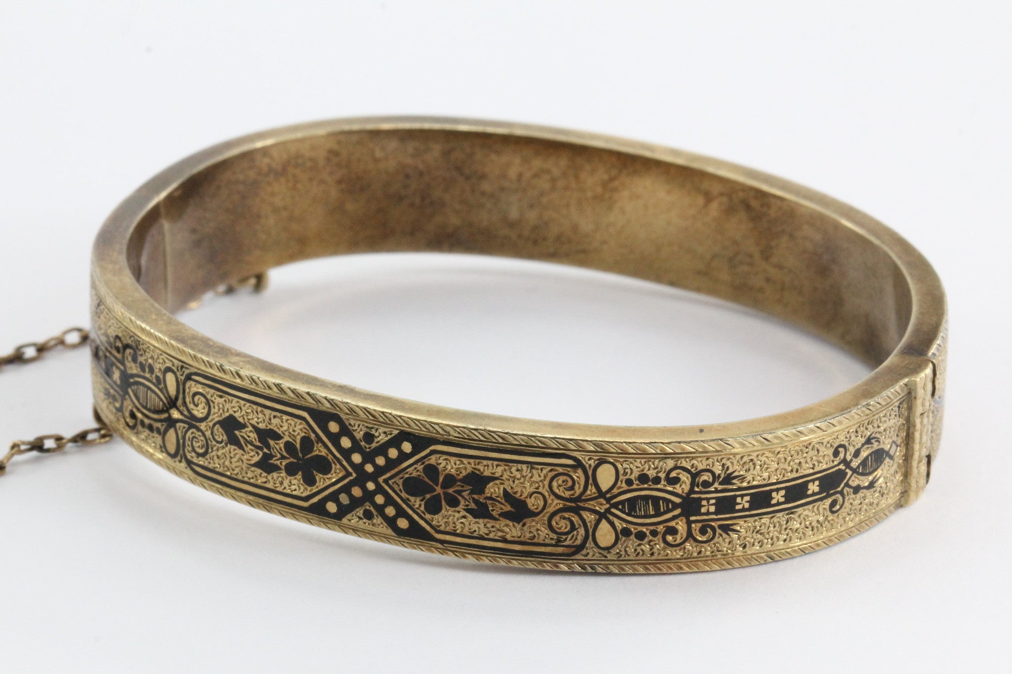 Pair of Matching Antique Victorian Enamel 14K Gold Bangle Bracelets - Queen May