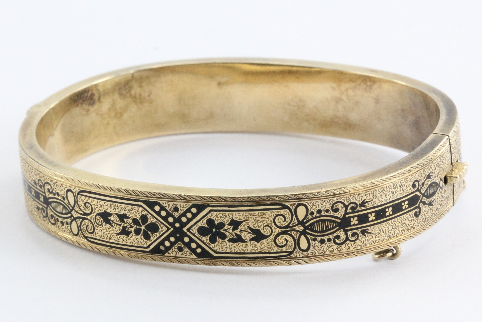 Pair of Matching Antique Victorian Enamel 14K Gold Bangle Bracelets - Queen May