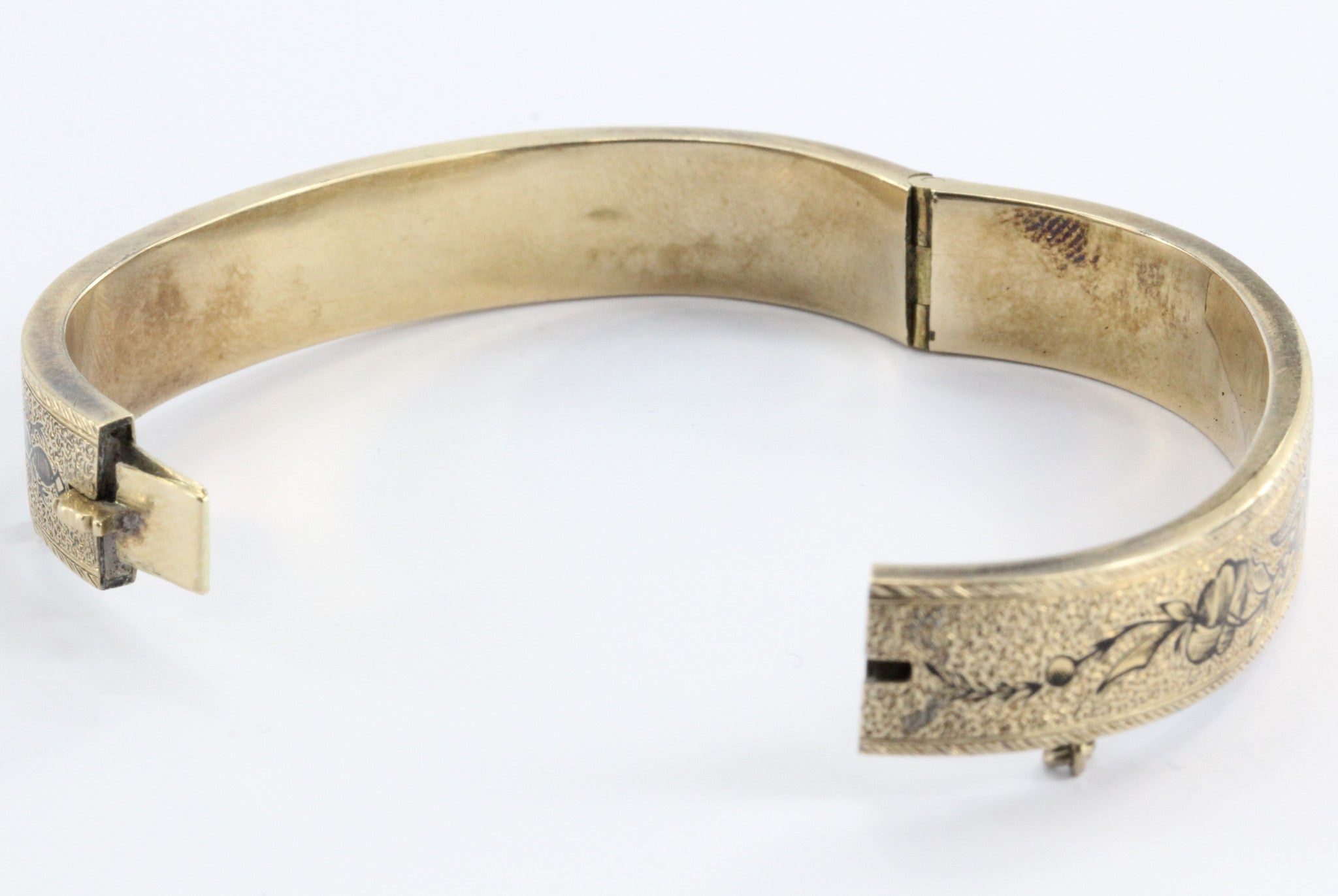 Pair of Matching Antique Victorian Enamel 14K Gold Bangle Bracelets - Queen May