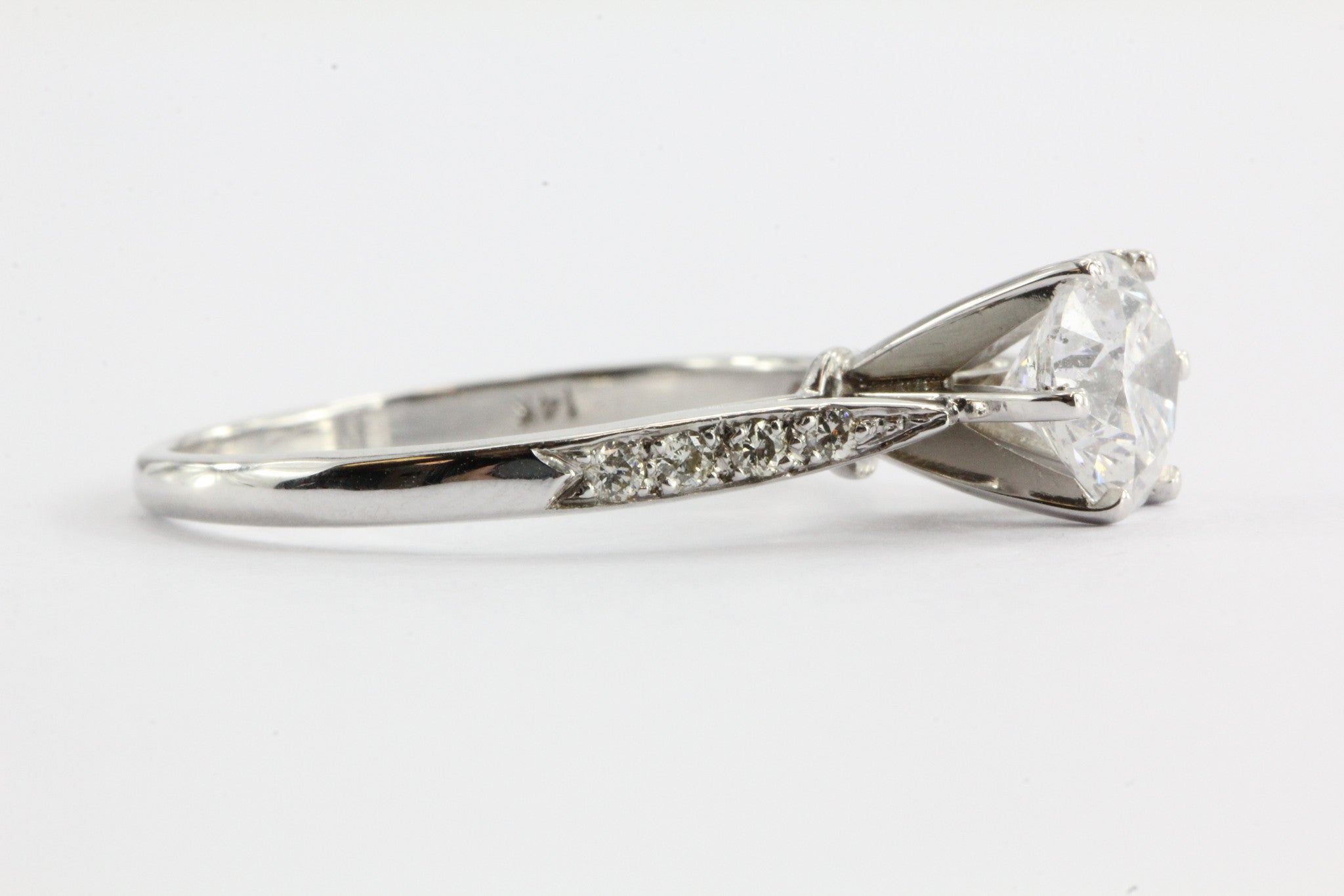 14K White Gold 1.05 Carat Round Cut Solitaire Diamond Engagement Ring 1.1 TCW - Queen May