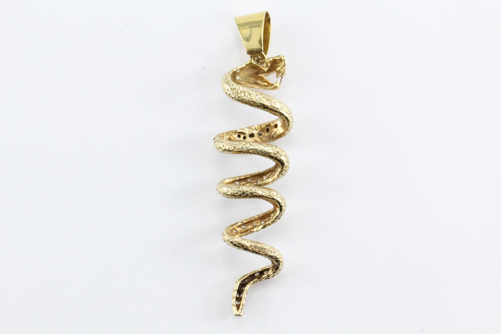 14K Gold Custom Made Diamond Encrusted Twisted Snake Pendant - Queen May