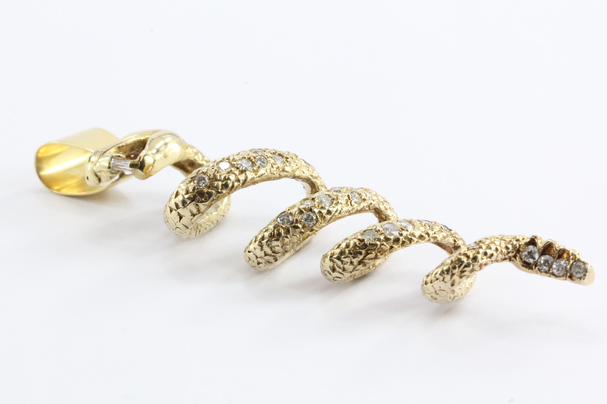 14K Gold Custom Made Diamond Encrusted Twisted Snake Pendant - Queen May