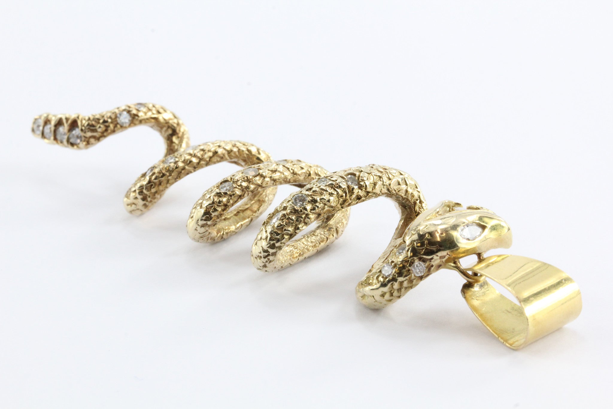 14K Gold Custom Made Diamond Encrusted Twisted Snake Pendant - Queen May