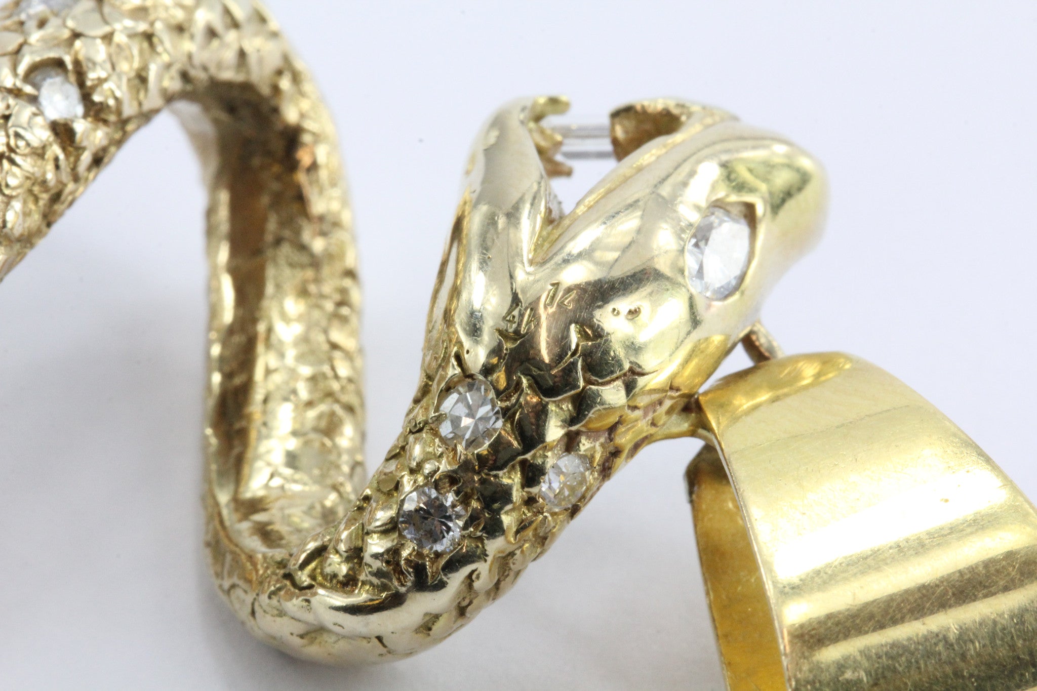 14K Gold Custom Made Diamond Encrusted Twisted Snake Pendant - Queen May