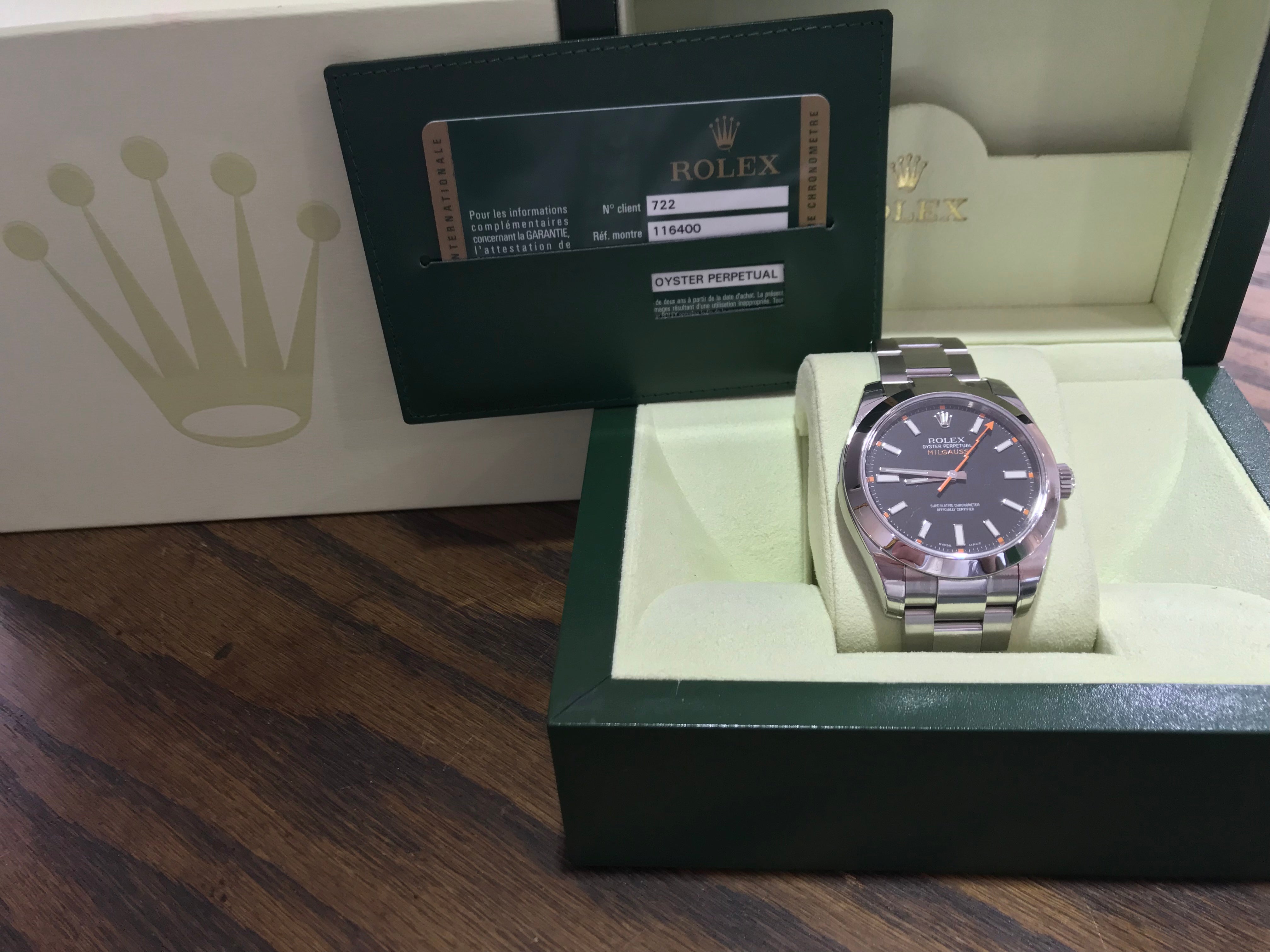 Rolex Milgauss 116400 Black Luminescent Dial NEW old Stock - Queen May