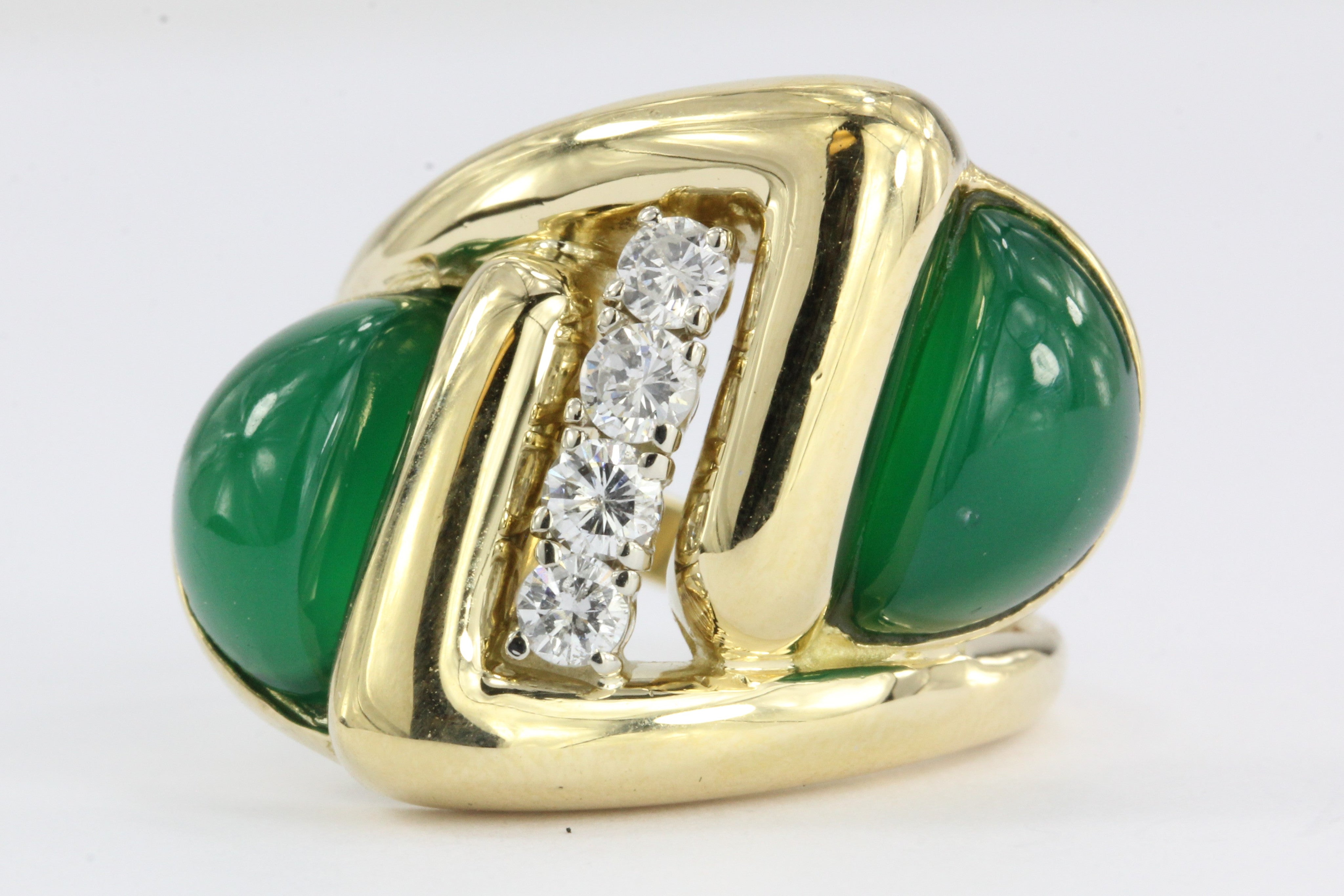 Modernist 18k Gold Diamond Green Chrysoprase Ring - Queen May