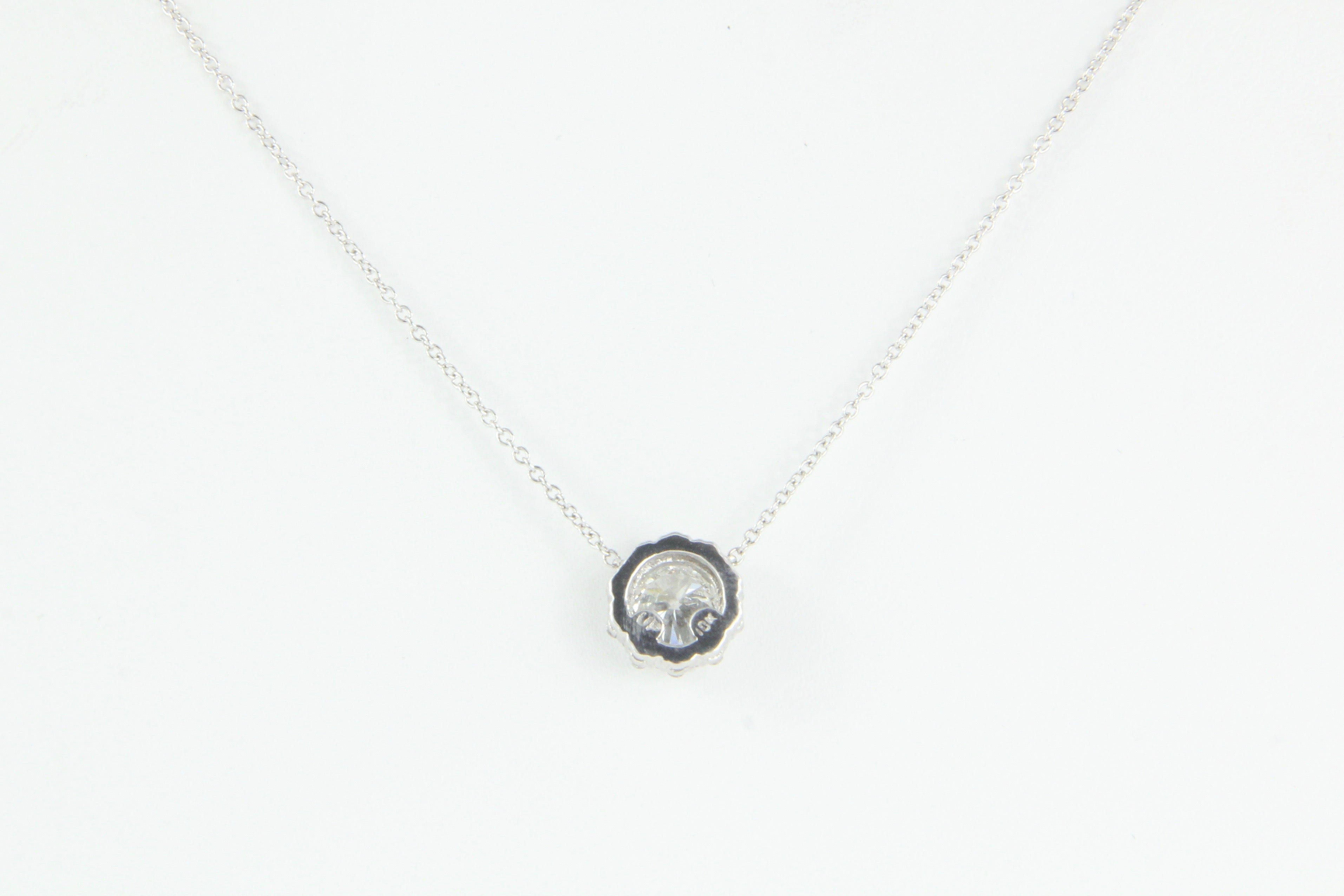 18K White Gold 1 Carat Diamond Halo Pendant Necklace 1.2 CTW - Queen May