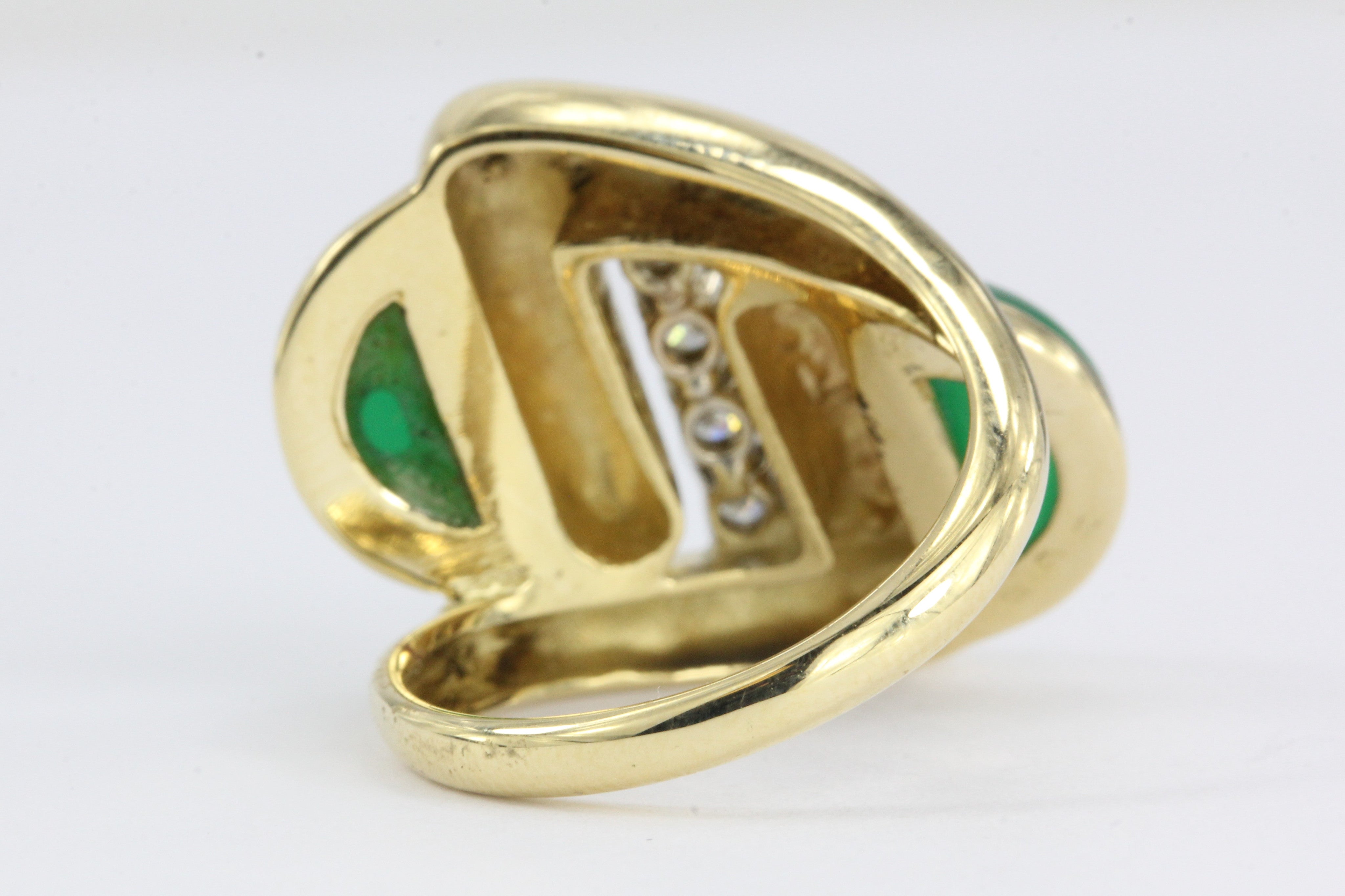 Modernist 18k Gold Diamond Green Chrysoprase Ring - Queen May