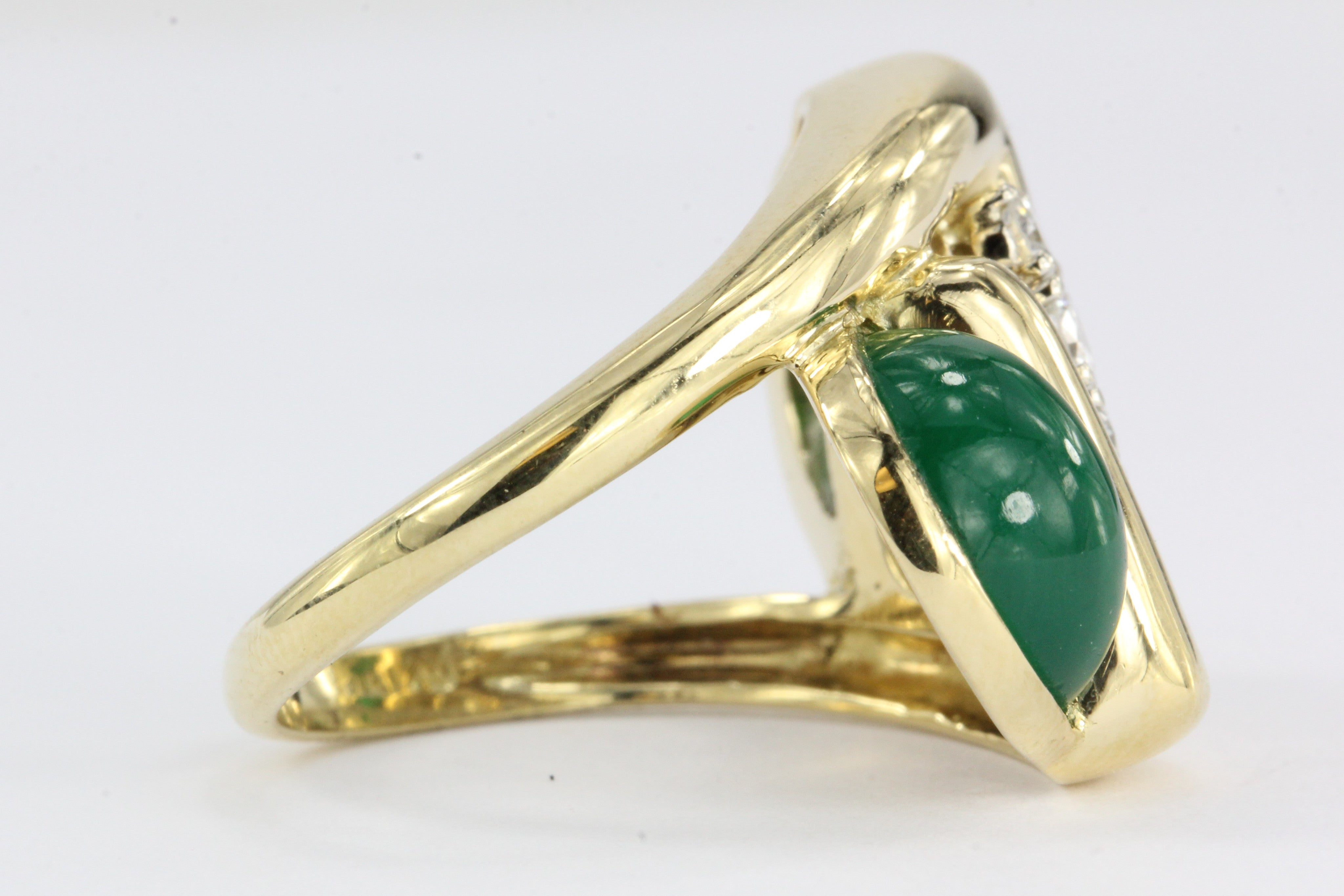 Modernist 18k Gold Diamond Green Chrysoprase Ring - Queen May