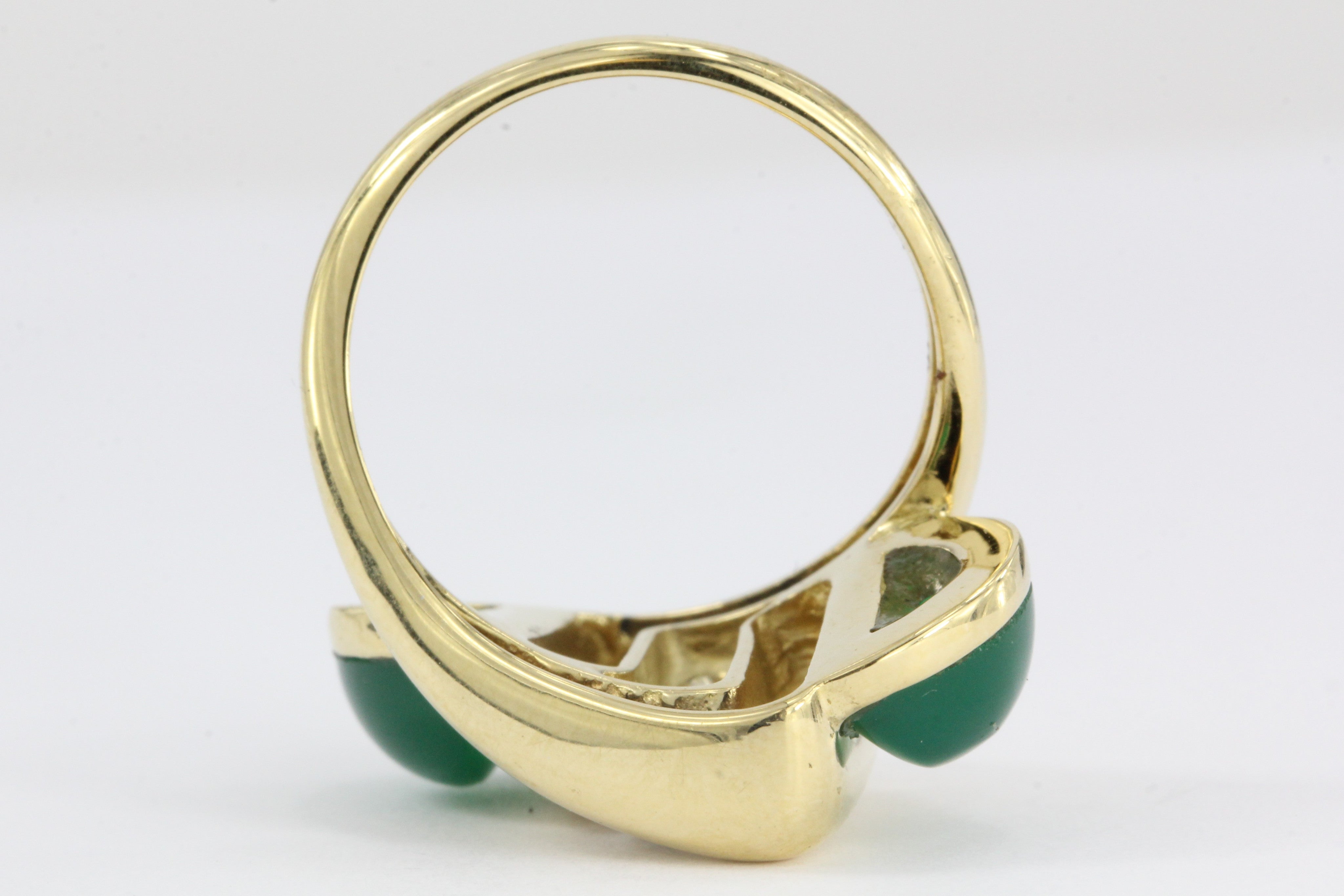 Modernist 18k Gold Diamond Green Chrysoprase Ring - Queen May