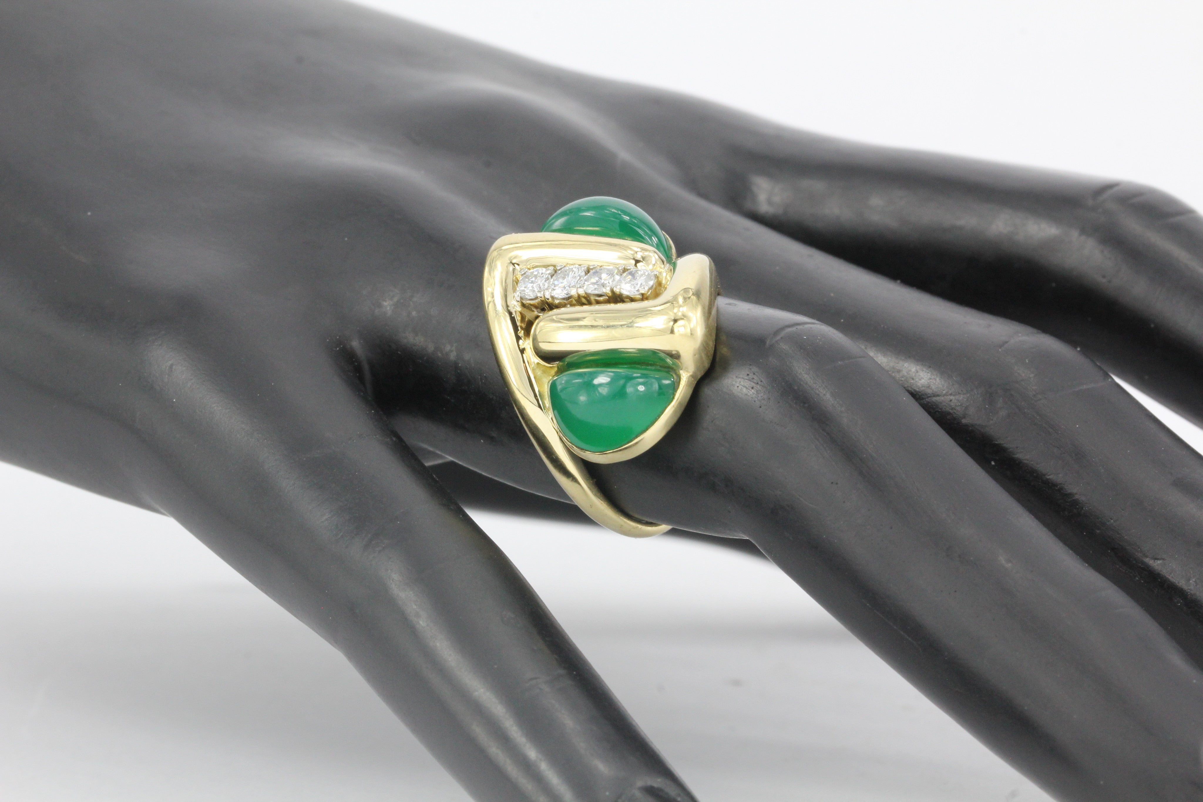 Modernist 18k Gold Diamond Green Chrysoprase Ring - Queen May