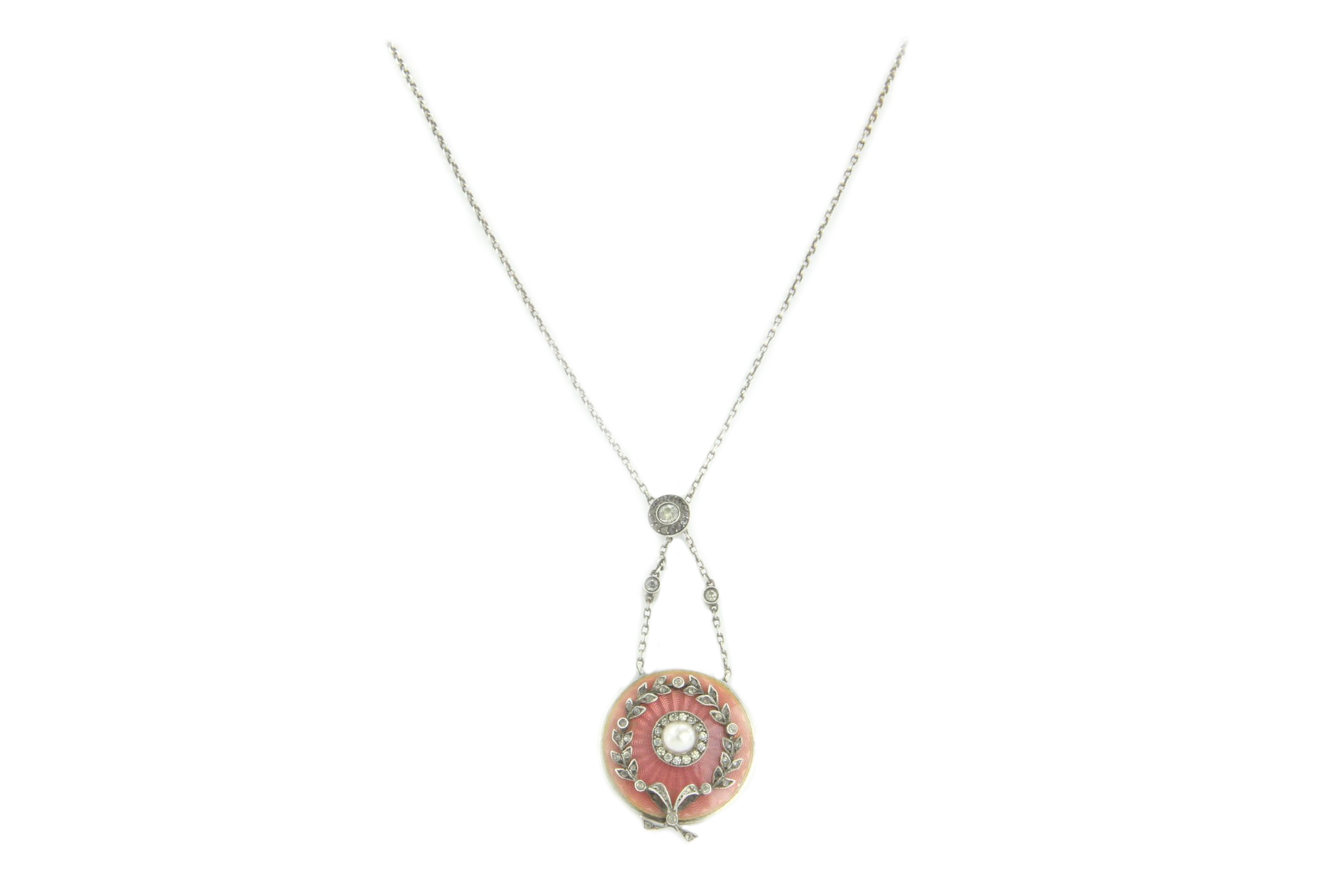 French Belle Epoch Silver Pink Enamel Pearl & Paste Necklace c.1900 - Queen May