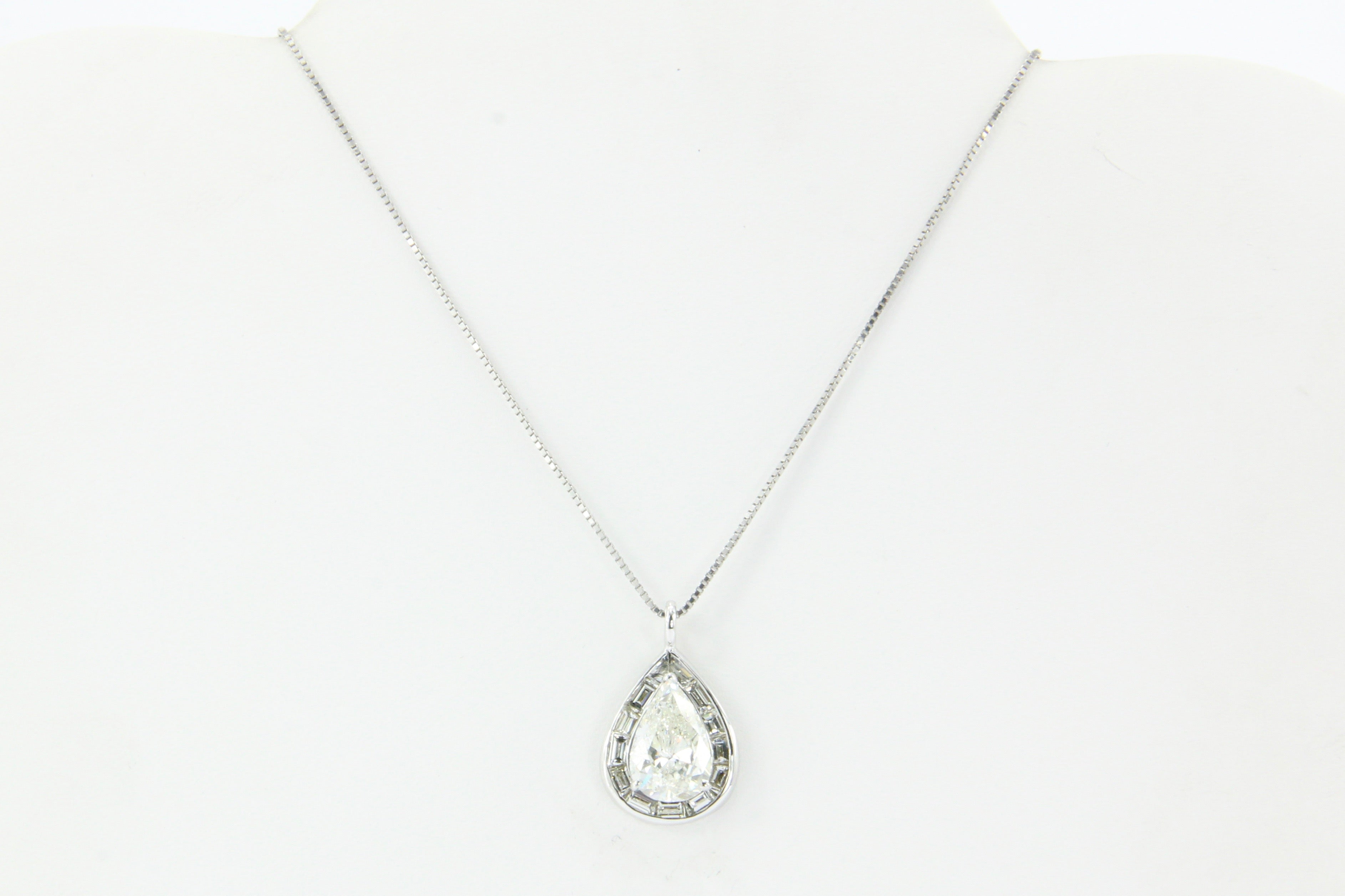18K White Gold 3.5 Carat Diamond Baguette Halo Pendant Necklace 5 CTW - Queen May