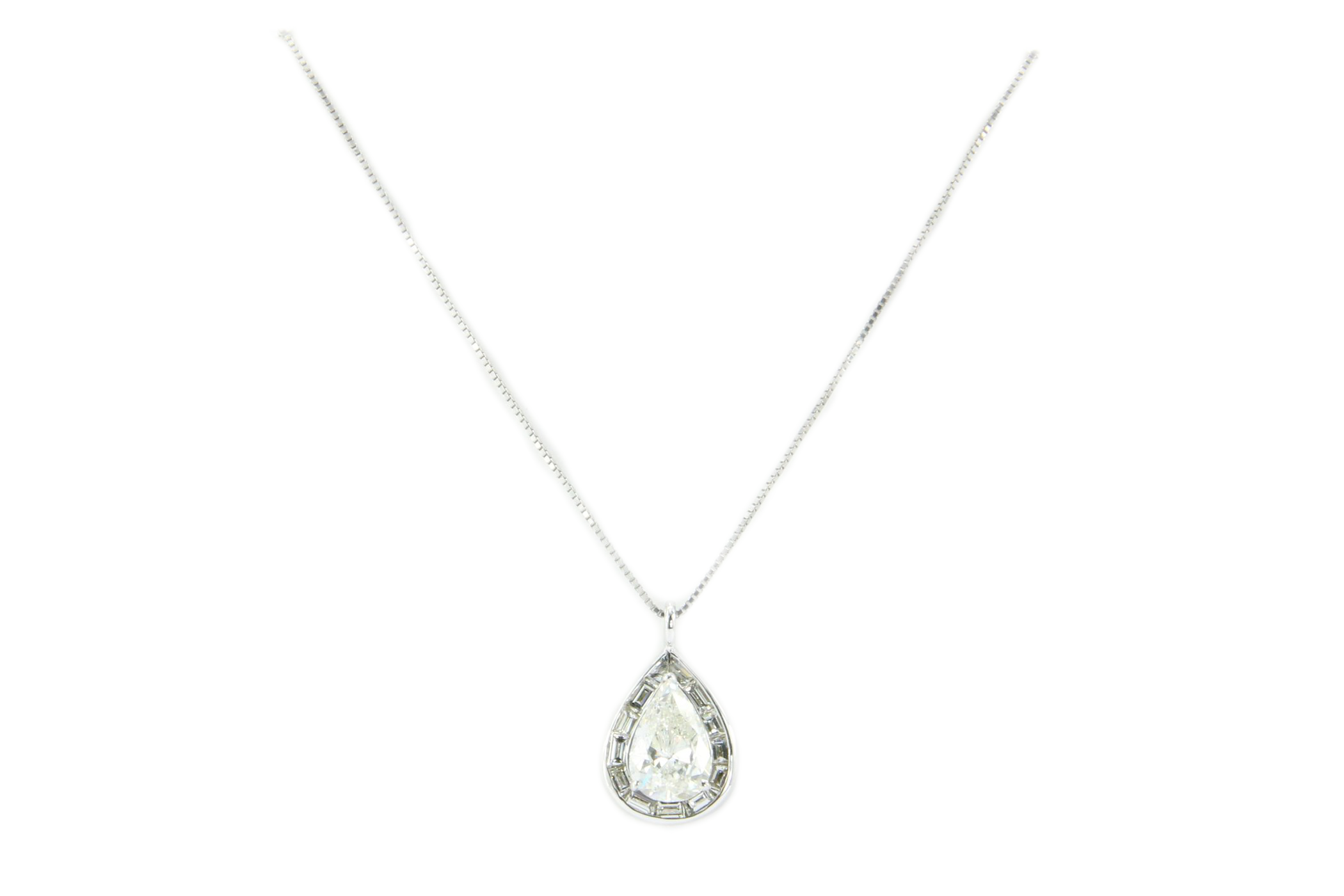 18K White Gold 3.5 Carat Diamond Baguette Halo Pendant Necklace 5 CTW - Queen May