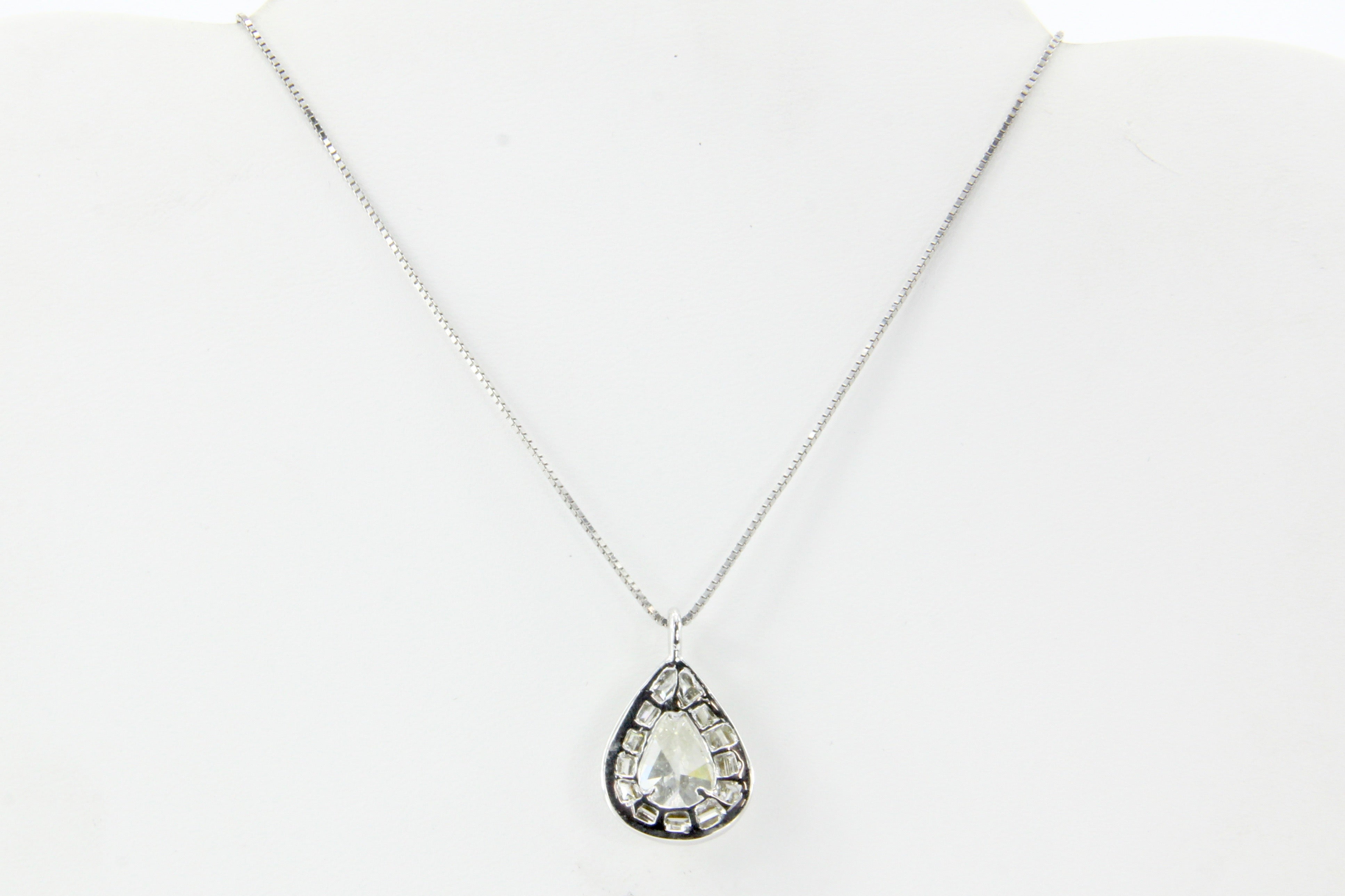 18K White Gold 3.5 Carat Diamond Baguette Halo Pendant Necklace 5 CTW - Queen May