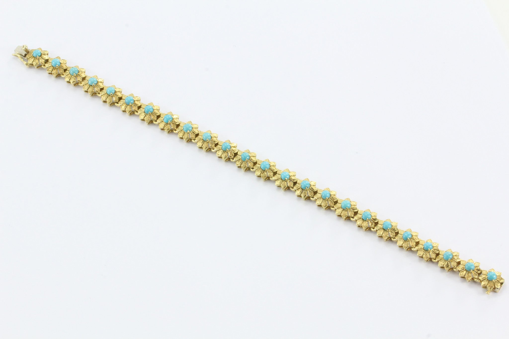 Vintage 18K Gold Persian Turquoise Italian Florette Bracelet - Queen May