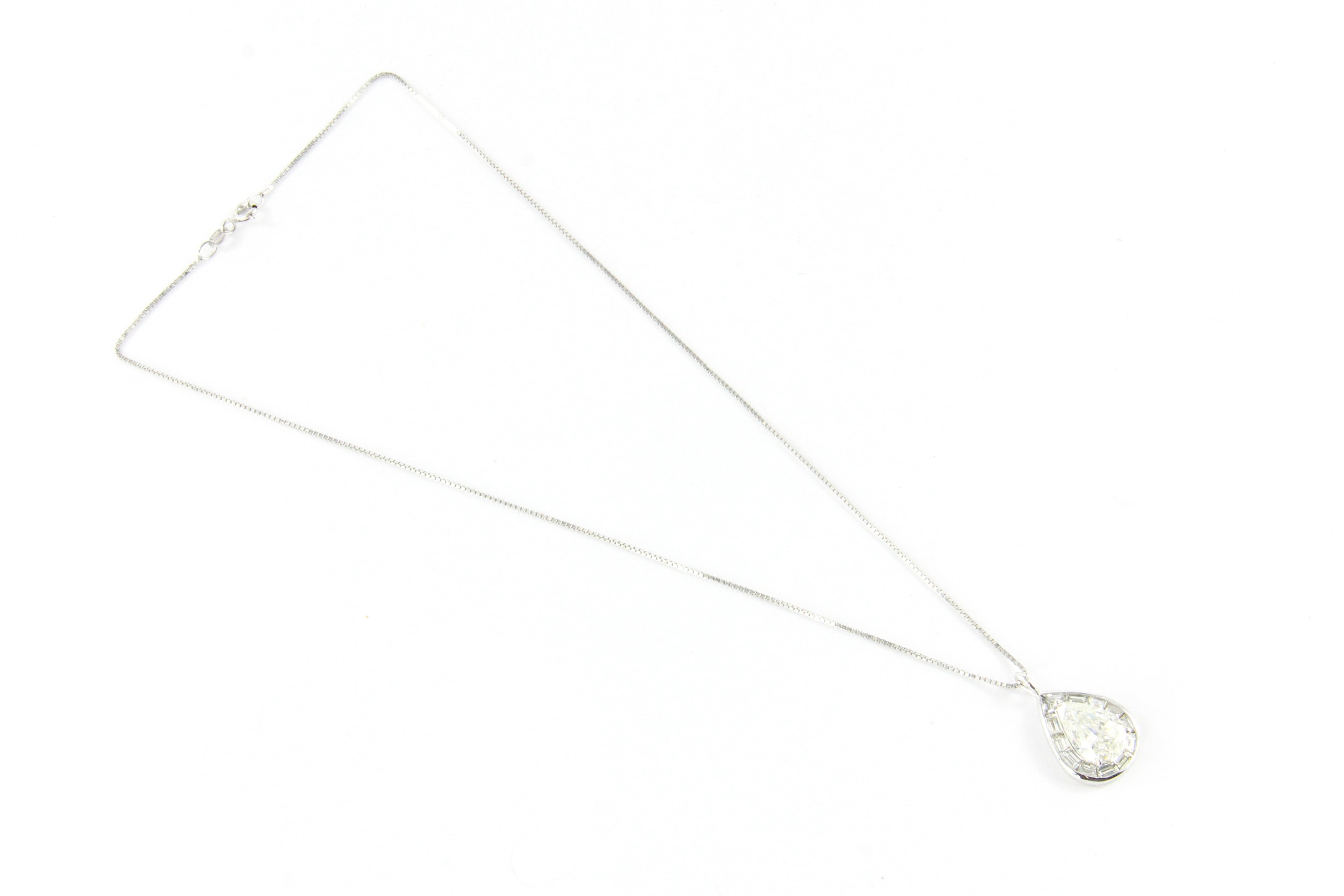 18K White Gold 3.5 Carat Diamond Baguette Halo Pendant Necklace 5 CTW - Queen May