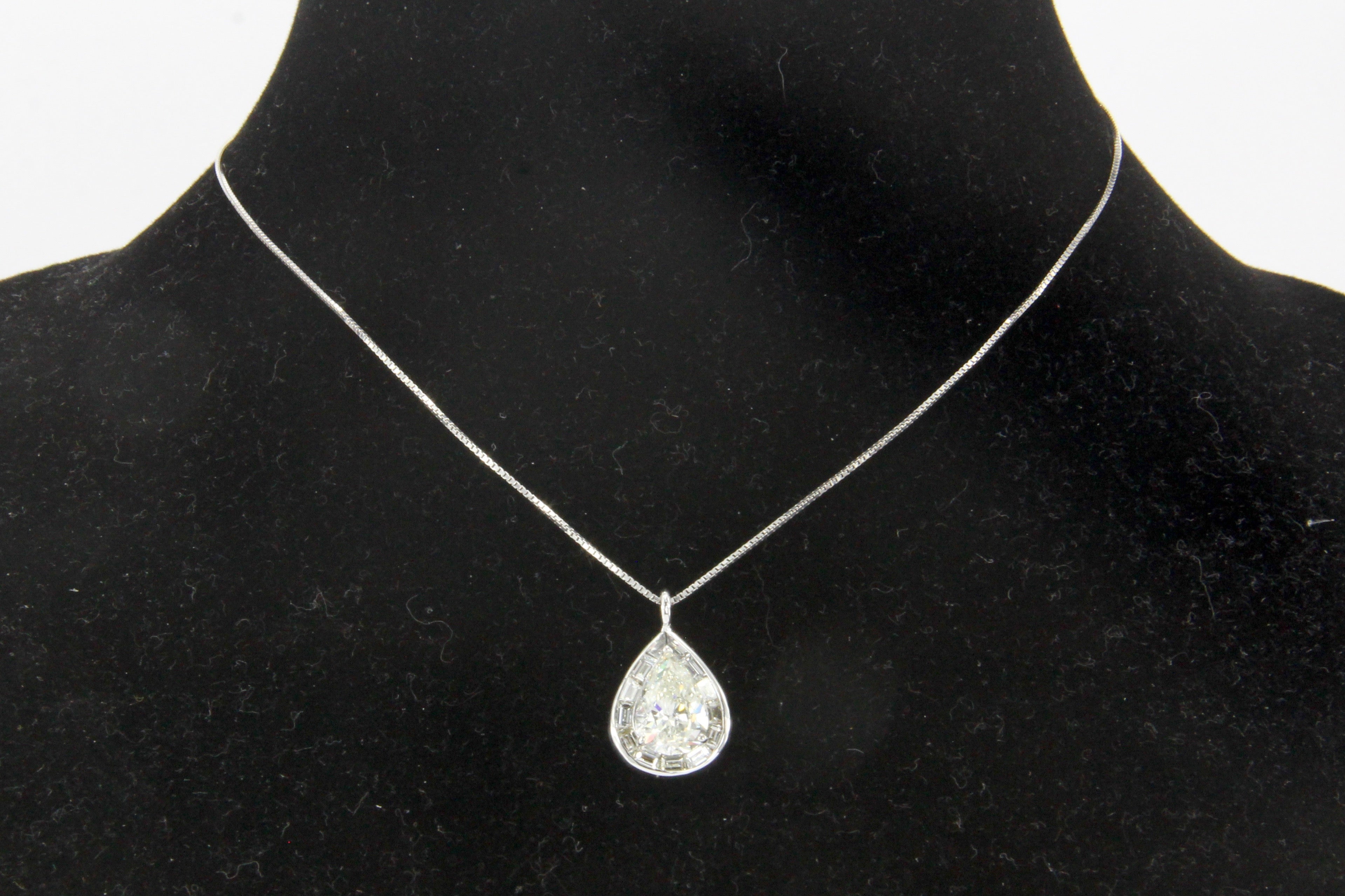 18K White Gold 3.5 Carat Diamond Baguette Halo Pendant Necklace 5 CTW - Queen May