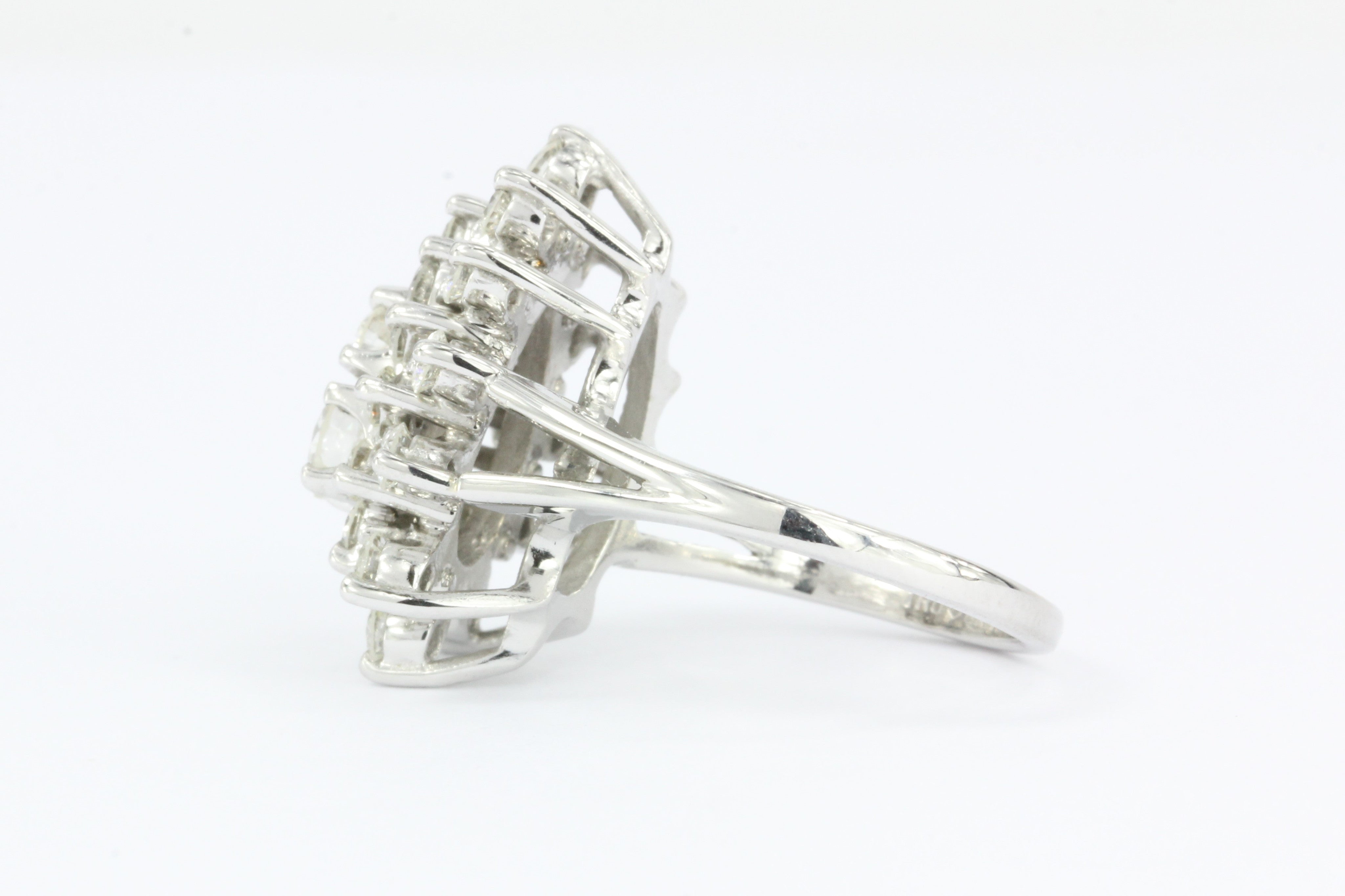 Retro 14K White Gold Diamond Cluster Raindrop Tru Brite Ring 1.5 CTW - Queen May
