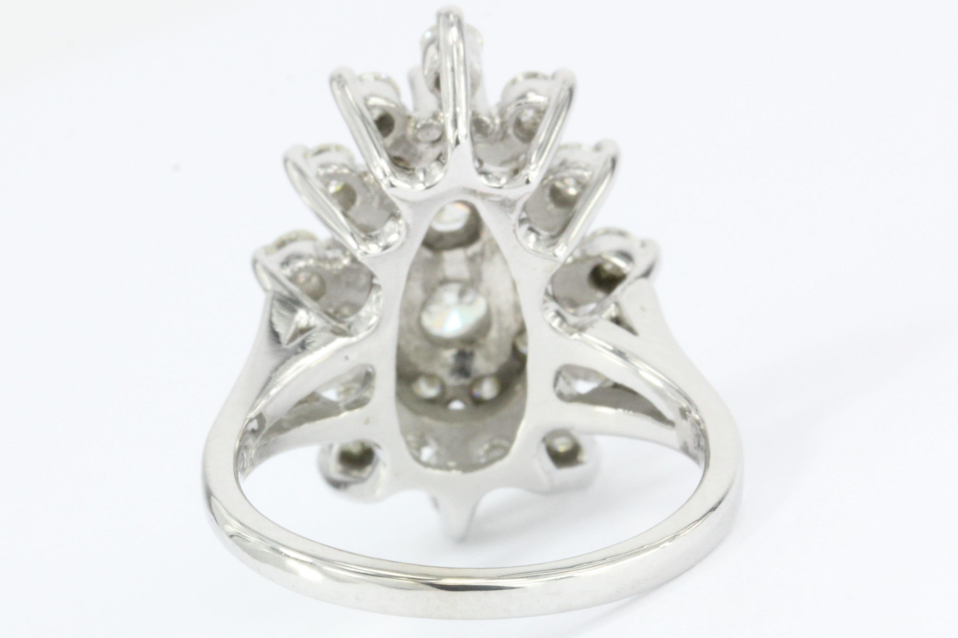 Retro 14K White Gold Diamond Cluster Raindrop Tru Brite Ring 1.5 CTW - Queen May