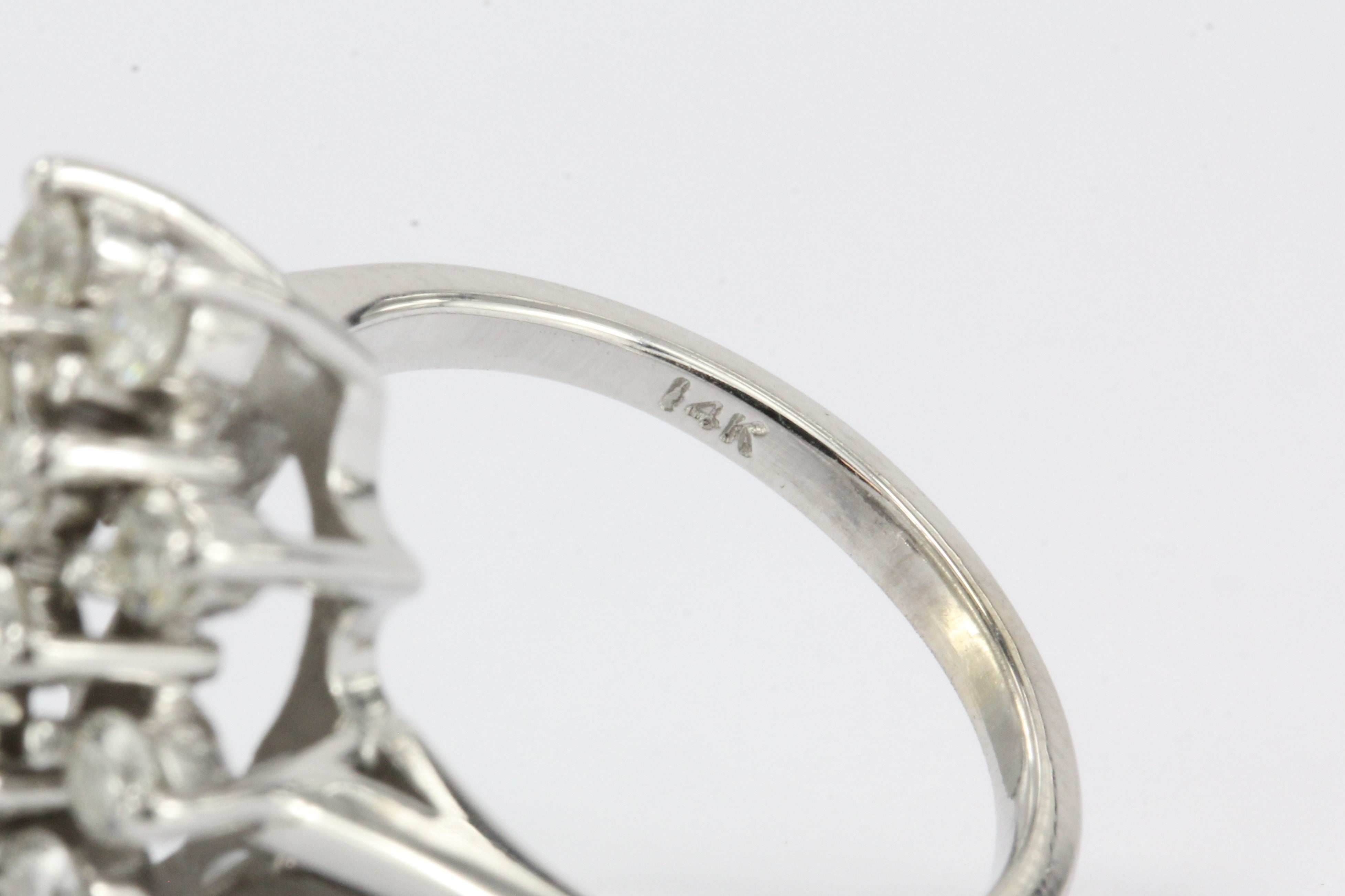 Retro 14K White Gold Diamond Cluster Raindrop Tru Brite Ring 1.5 CTW - Queen May