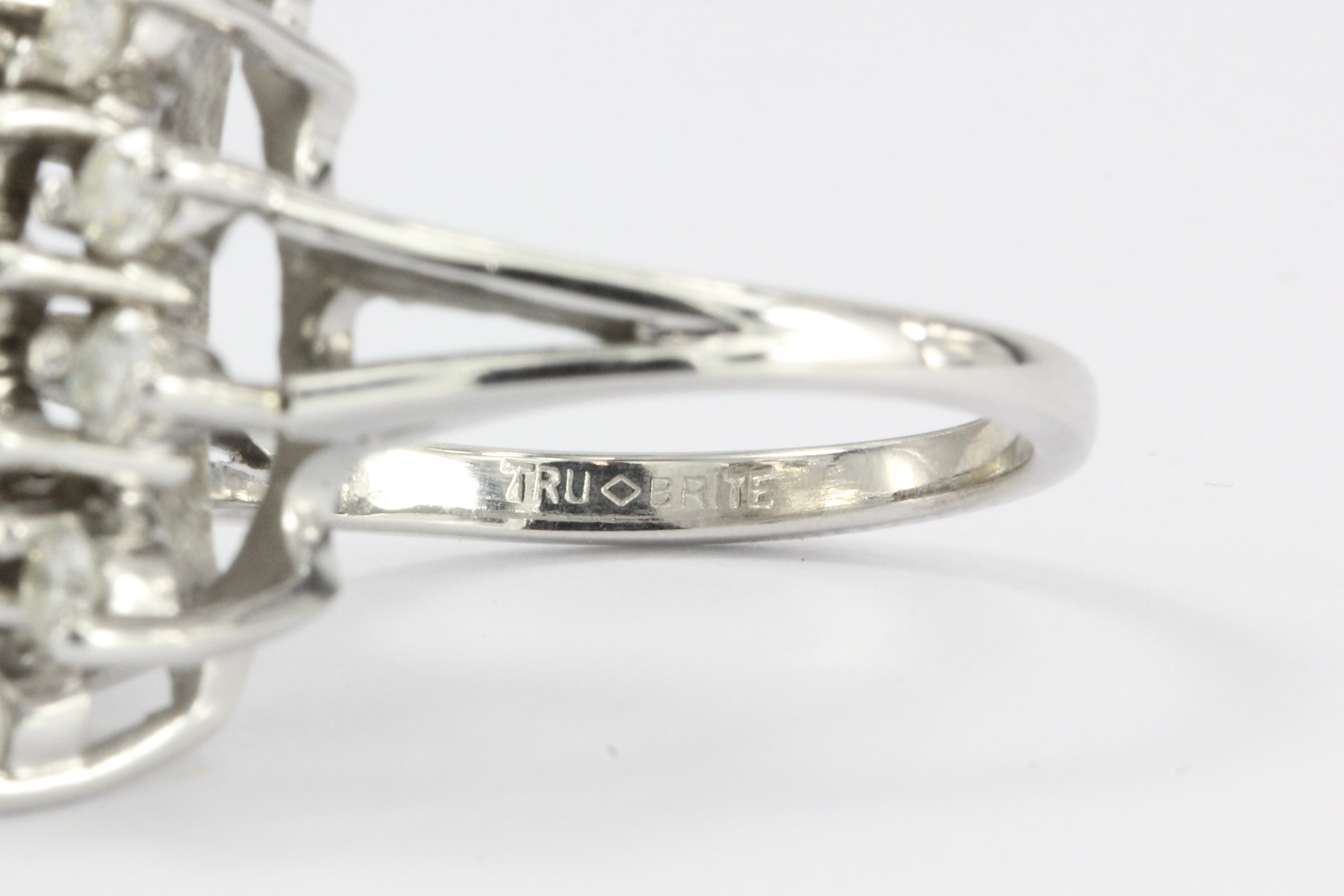 Retro 14K White Gold Diamond Cluster Raindrop Tru Brite Ring 1.5 CTW - Queen May